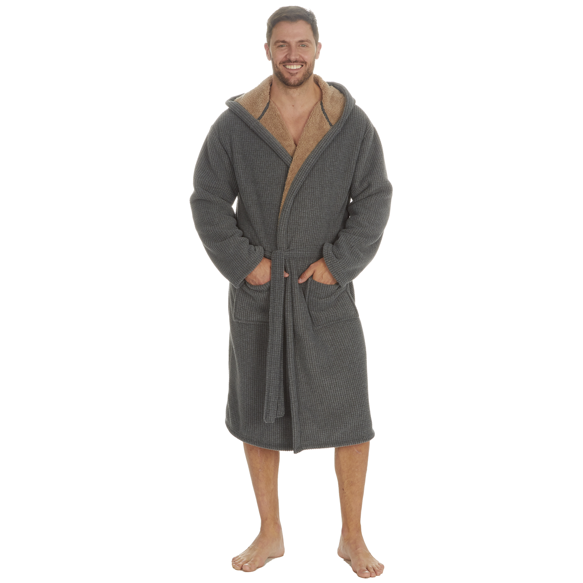 Mens Super Soft Hooded Tartan Checked Bath Robe Dressing Gown with Pockets M-5XL - Picture 130 of 172