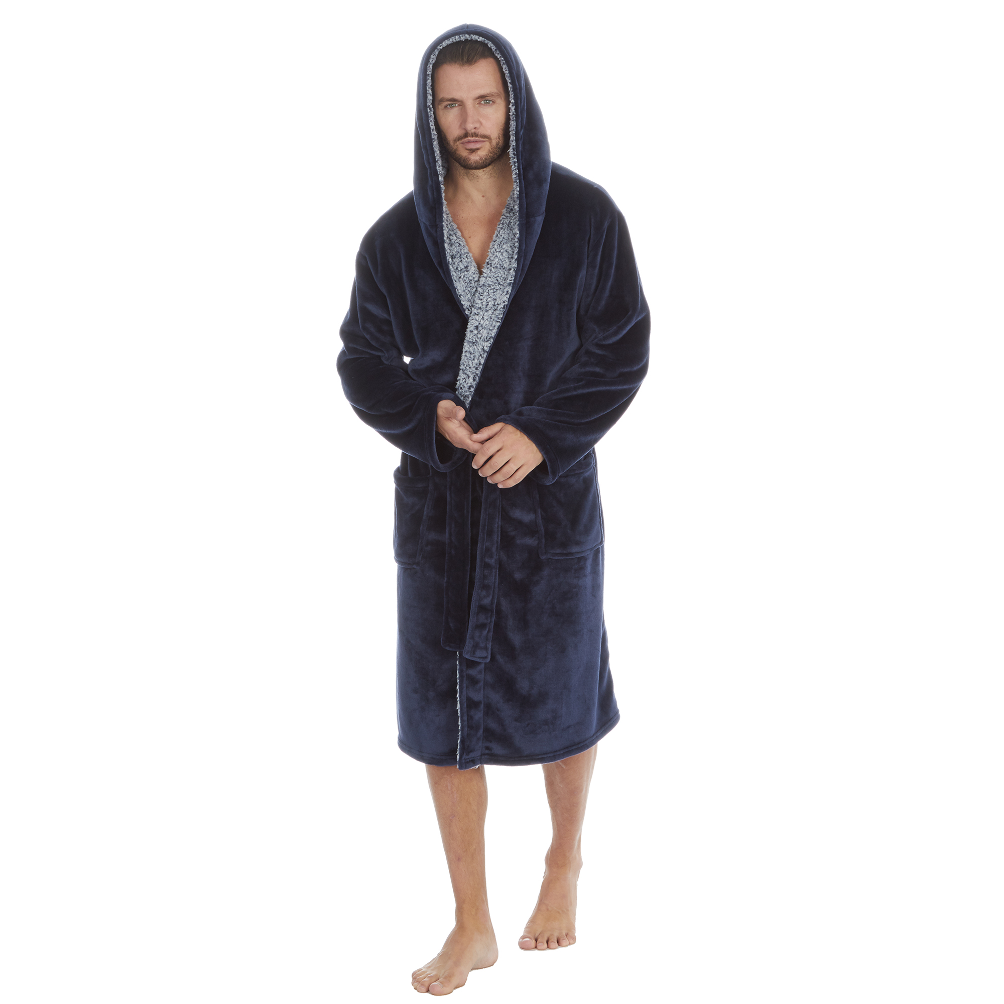 Mens Super Soft Hooded Tartan Checked Bath Robe Dressing Gown with Pockets M-5XL - Picture 87 of 172