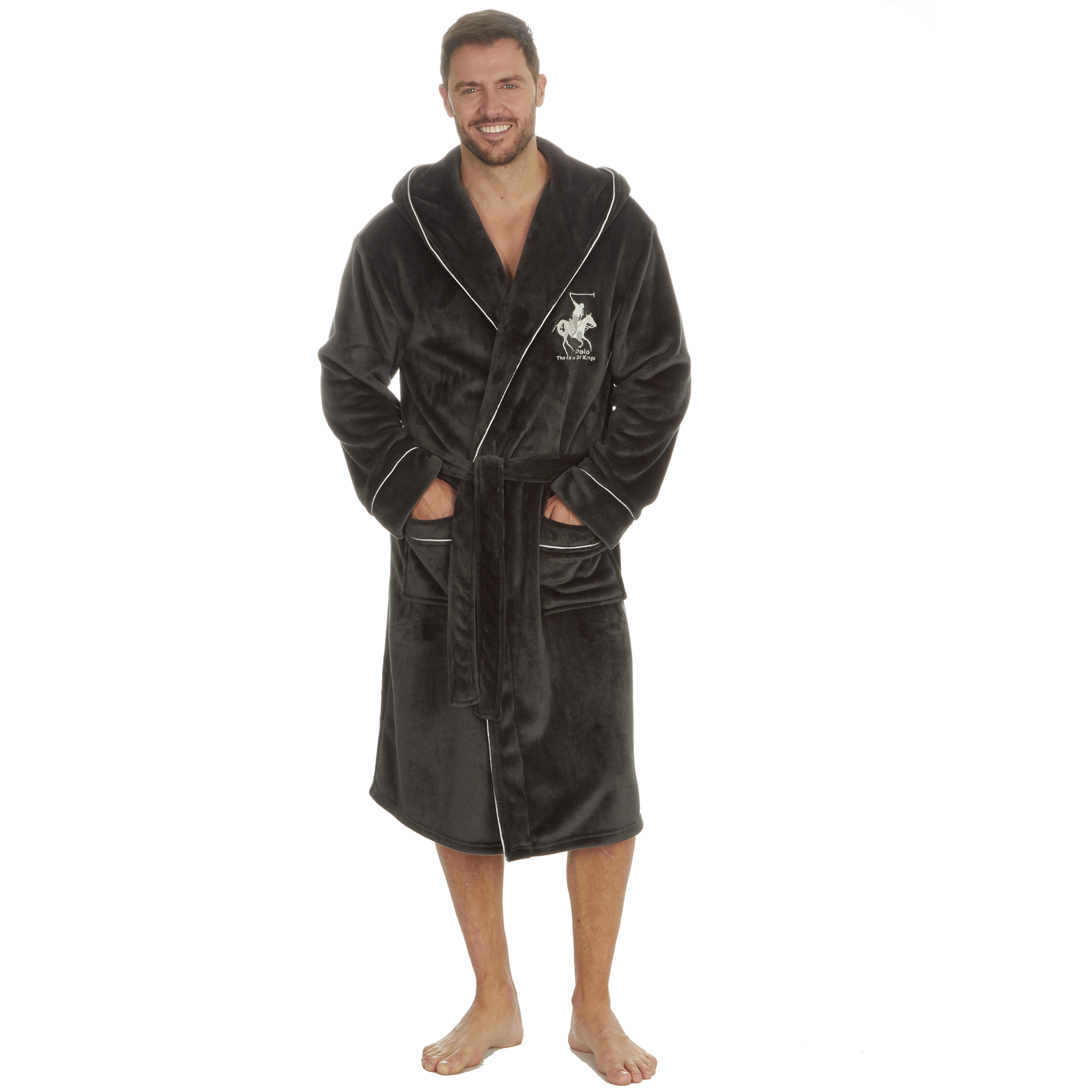Mens Super Soft Hooded Tartan Checked Bath Robe Dressing Gown with Pockets M-5XL - Picture 12 of 172