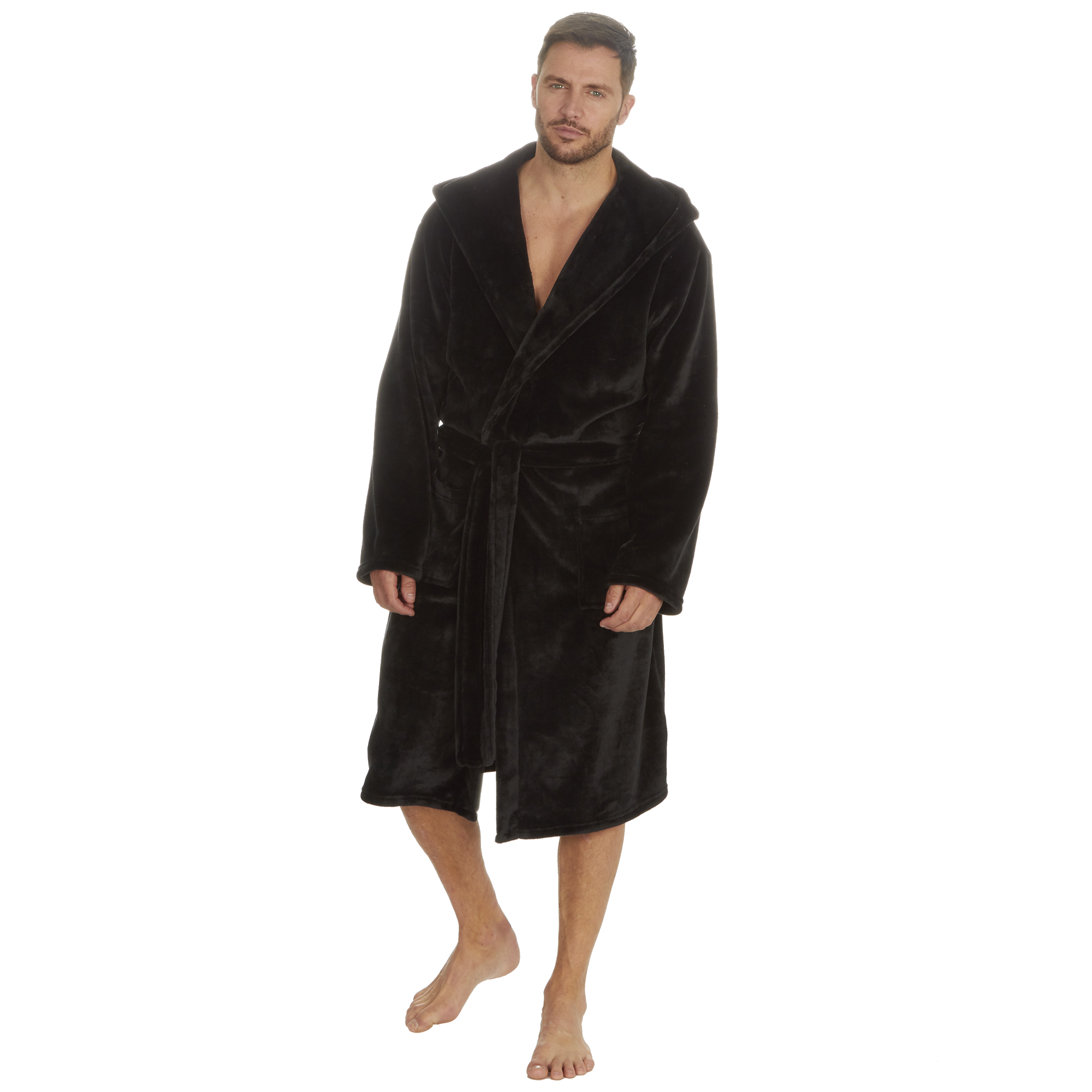 Mens Super Soft Hooded Tartan Checked Bath Robe Dressing Gown with Pockets M-5XL - Picture 139 of 172