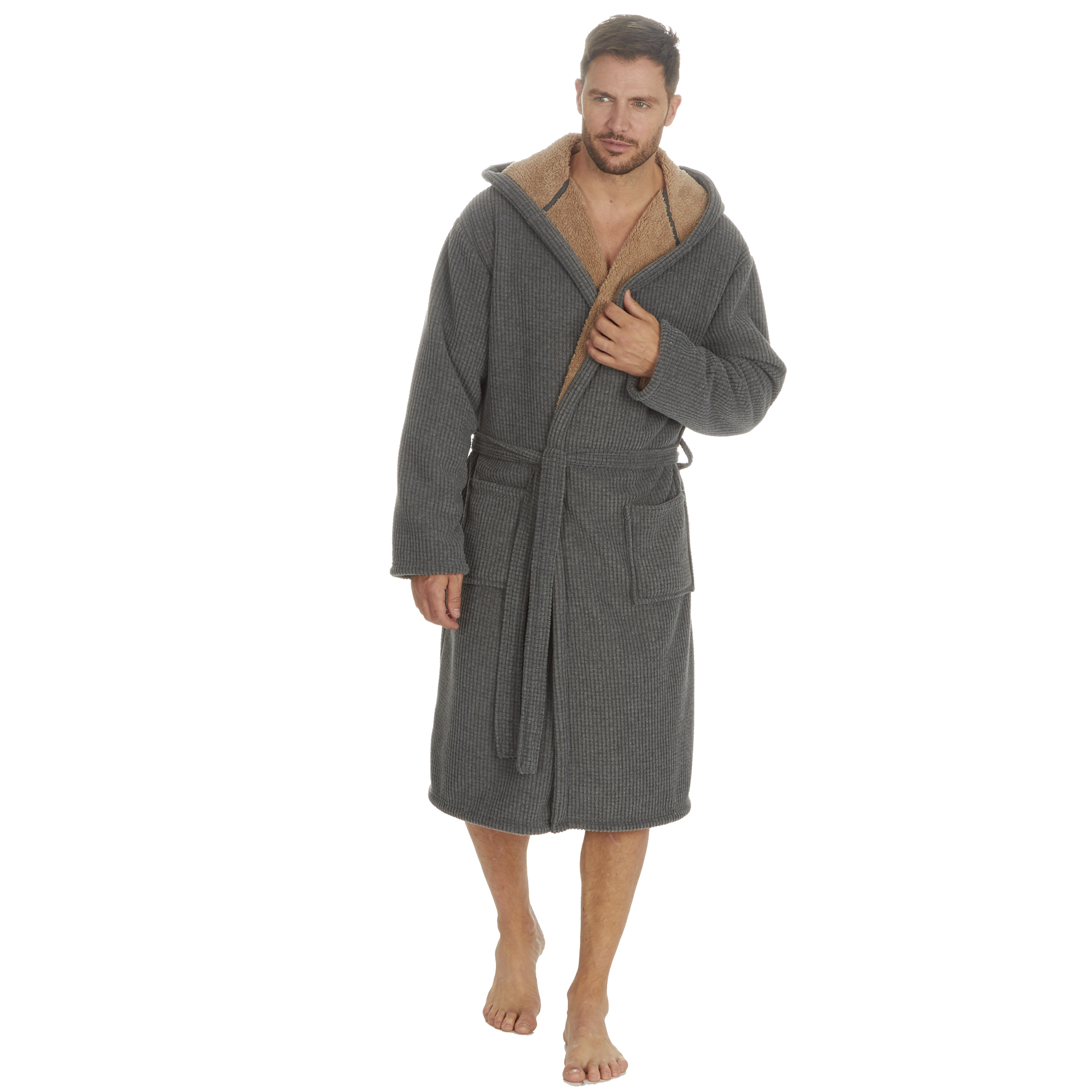 Mens Super Soft Hooded Tartan Checked Bath Robe Dressing Gown with Pockets M-5XL - Picture 129 of 172