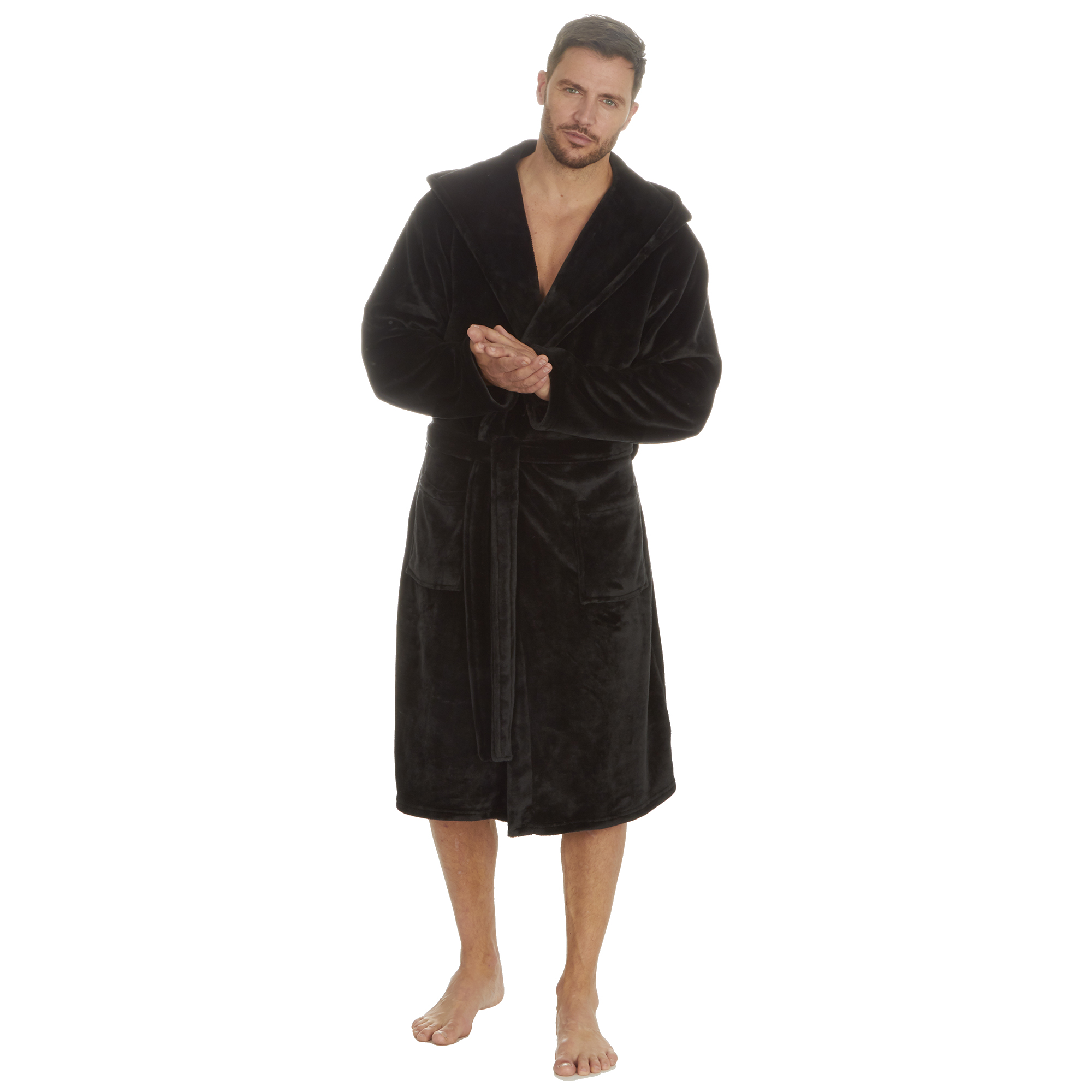 Mens Super Soft Hooded Tartan Checked Bath Robe Dressing Gown with Pockets M-5XL - Picture 137 of 172