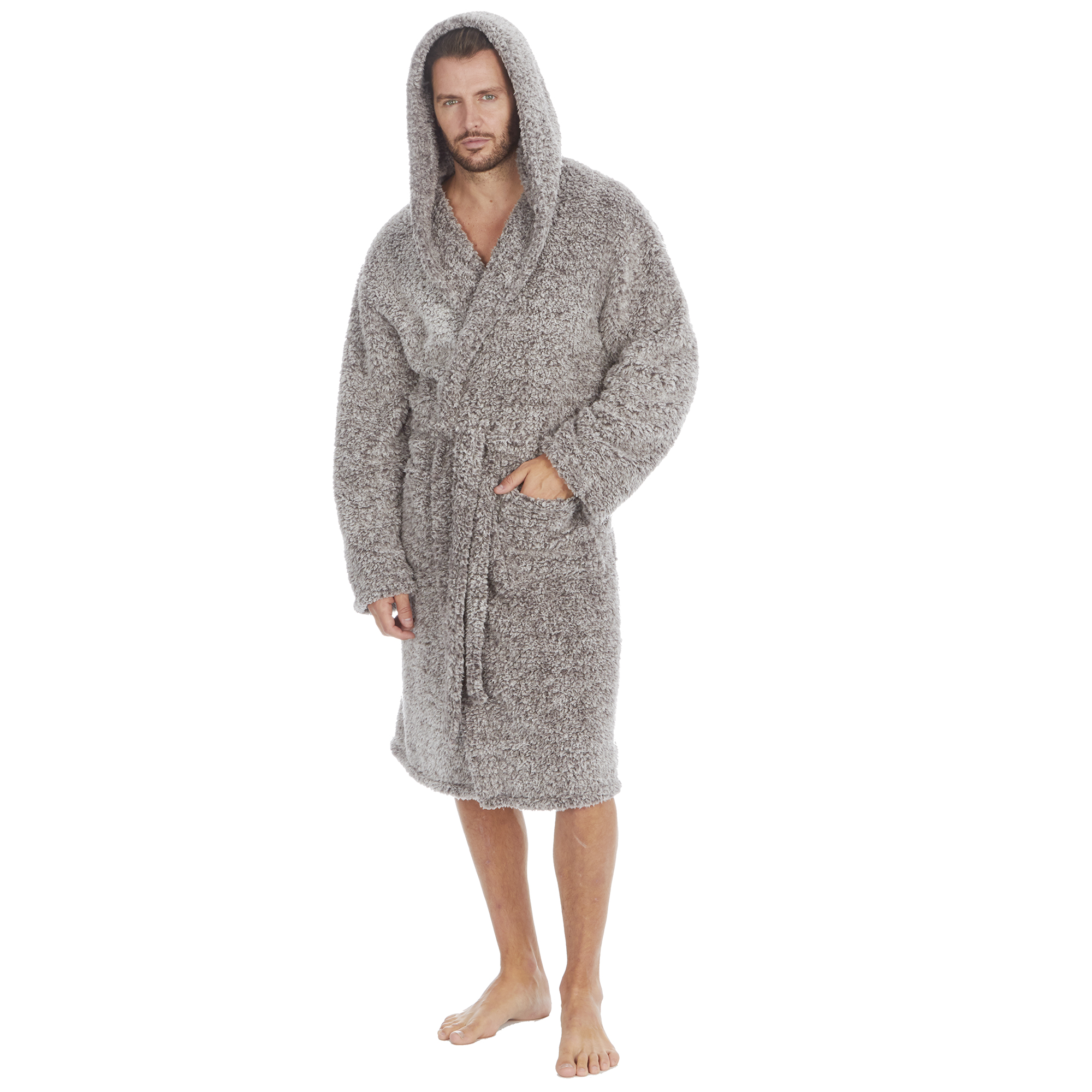 Mens Super Soft Hooded Tartan Checked Bath Robe Dressing Gown with Pockets M-5XL - Picture 170 of 172