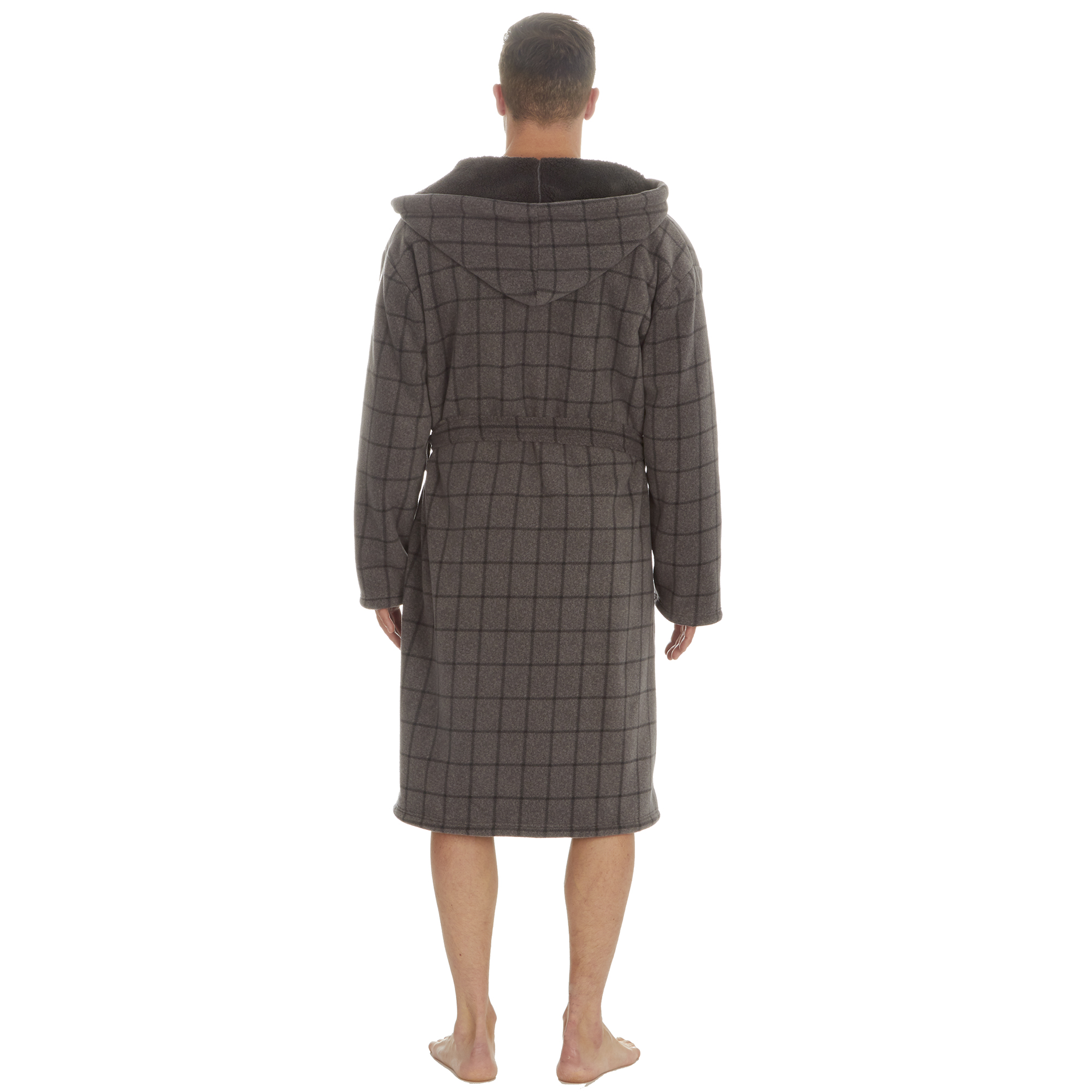 Mens Super Soft Hooded Tartan Checked Bath Robe Dressing Gown with Pockets M-5XL - Picture 149 of 172