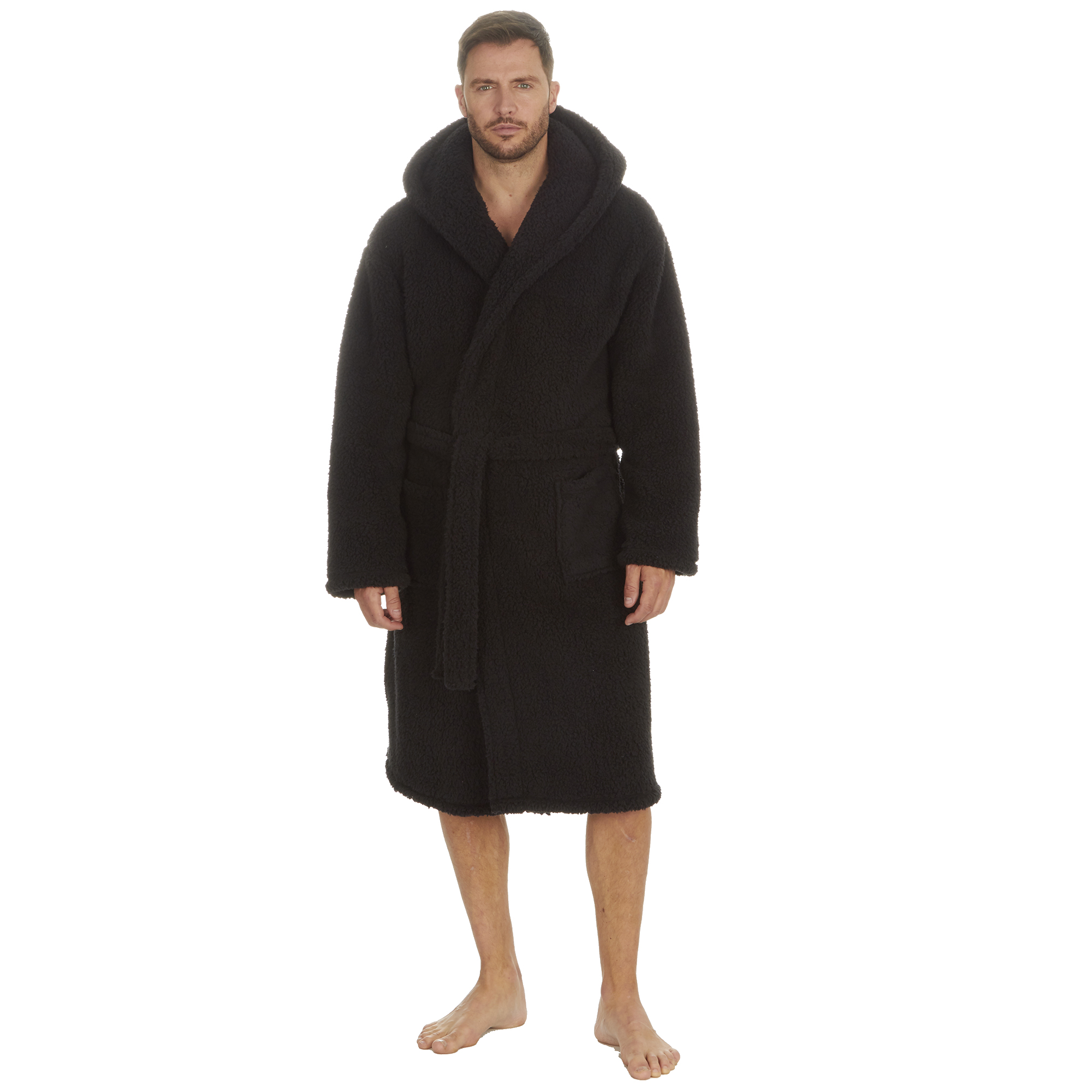 Mens Super Soft Hooded Tartan Checked Bath Robe Dressing Gown with Pockets M-5XL - Picture 42 of 172