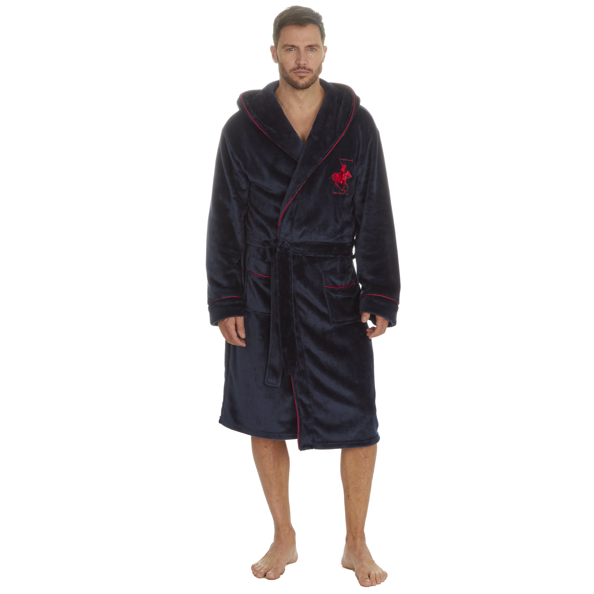 Mens Super Soft Hooded Tartan Checked Bath Robe Dressing Gown with Pockets M-5XL - Picture 24 of 172
