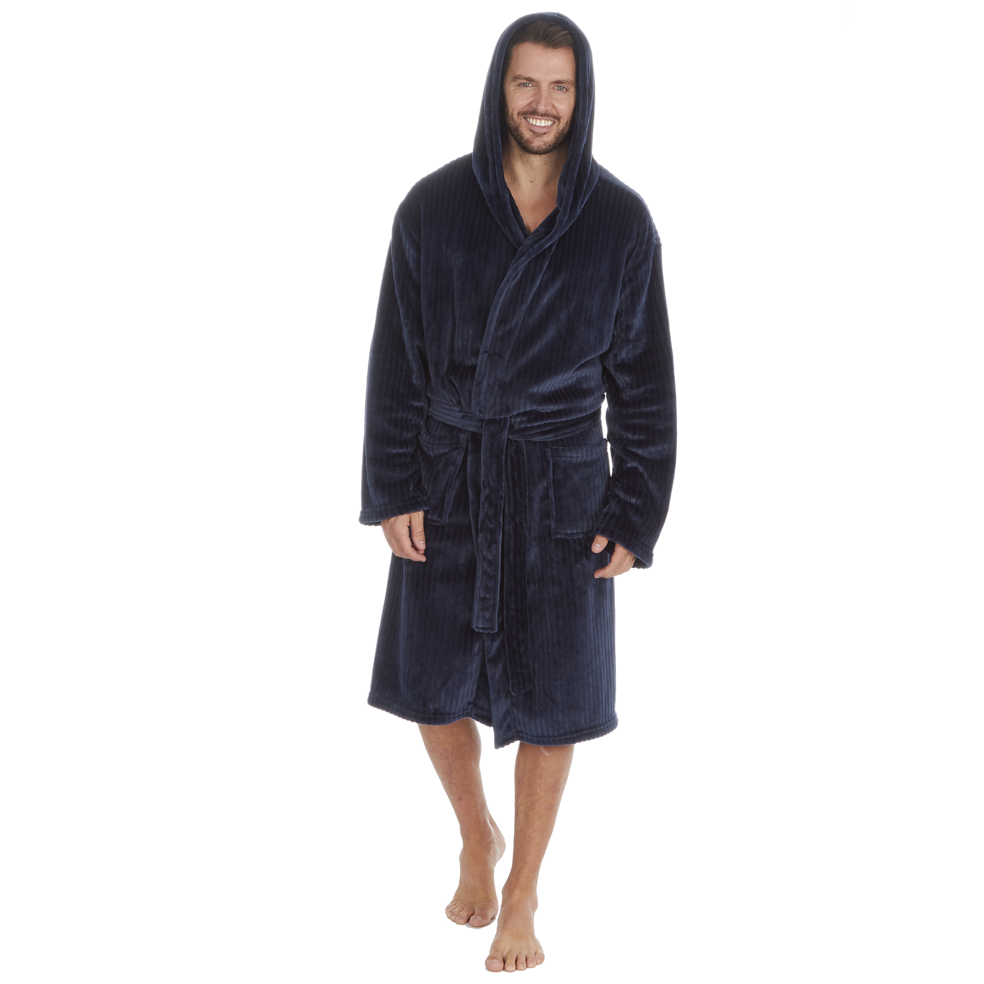 Mens Super Soft Hooded Tartan Checked Bath Robe Dressing Gown with Pockets M-5XL - Picture 31 of 172
