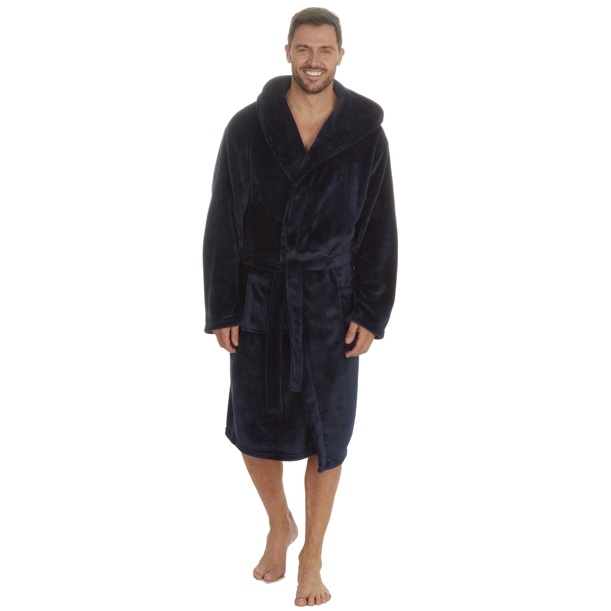 Mens Super Soft Hooded Tartan Checked Bath Robe Dressing Gown with Pockets M-5XL - Picture 160 of 172