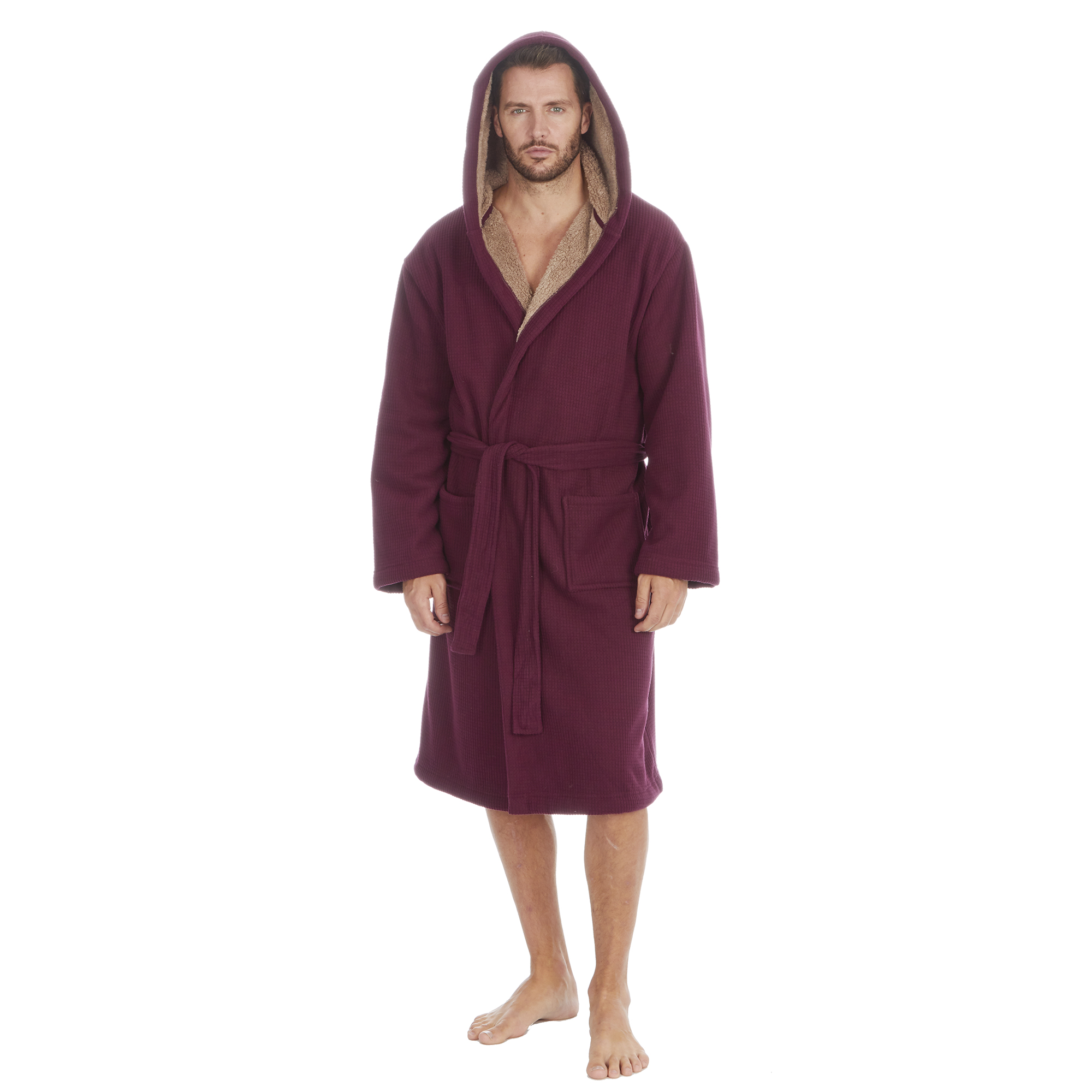 Mens Super Soft Hooded Tartan Checked Bath Robe Dressing Gown with Pockets M-5XL - Picture 152 of 172