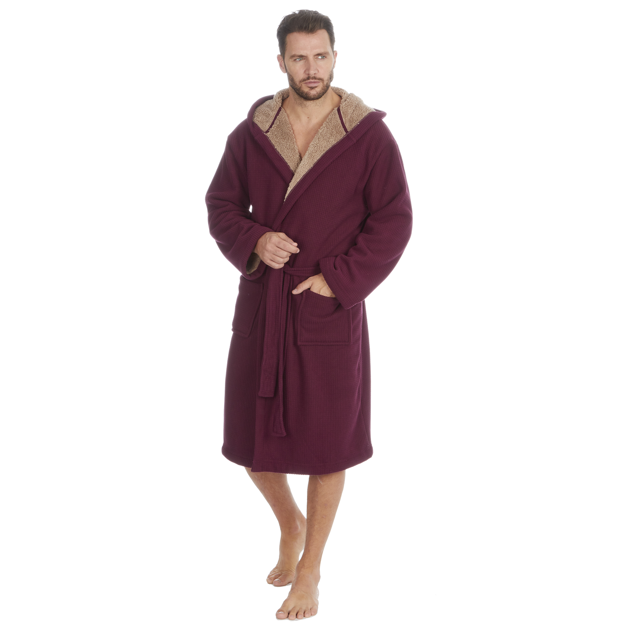 Mens Super Soft Hooded Tartan Checked Bath Robe Dressing Gown with Pockets M-5XL - Picture 154 of 172