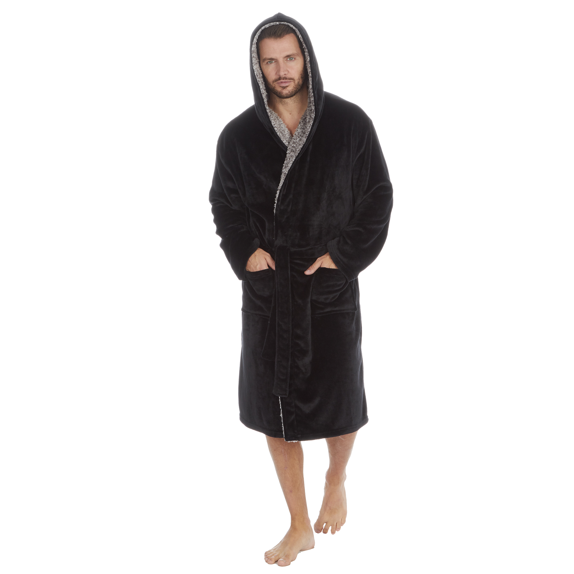 Mens Super Soft Hooded Tartan Checked Bath Robe Dressing Gown with Pockets M-5XL - Picture 121 of 172
