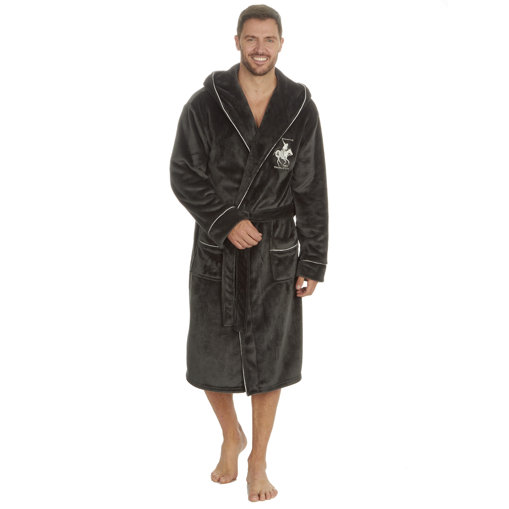 Mens Super Soft Hooded Tartan Checked Bath Robe Dressing Gown with Pockets M-5XL - Picture 10 of 172