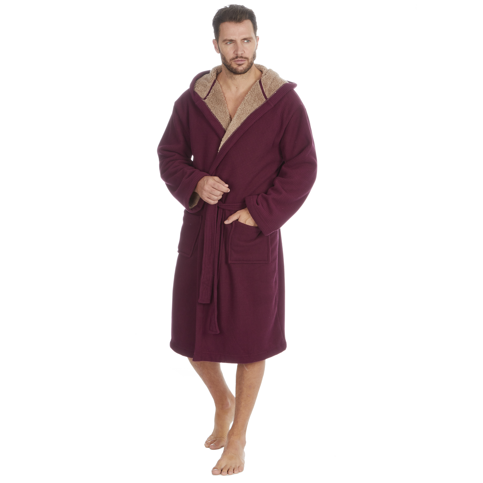Mens Super Soft Hooded Tartan Checked Bath Robe Dressing Gown with Pockets M-5XL - Picture 153 of 172