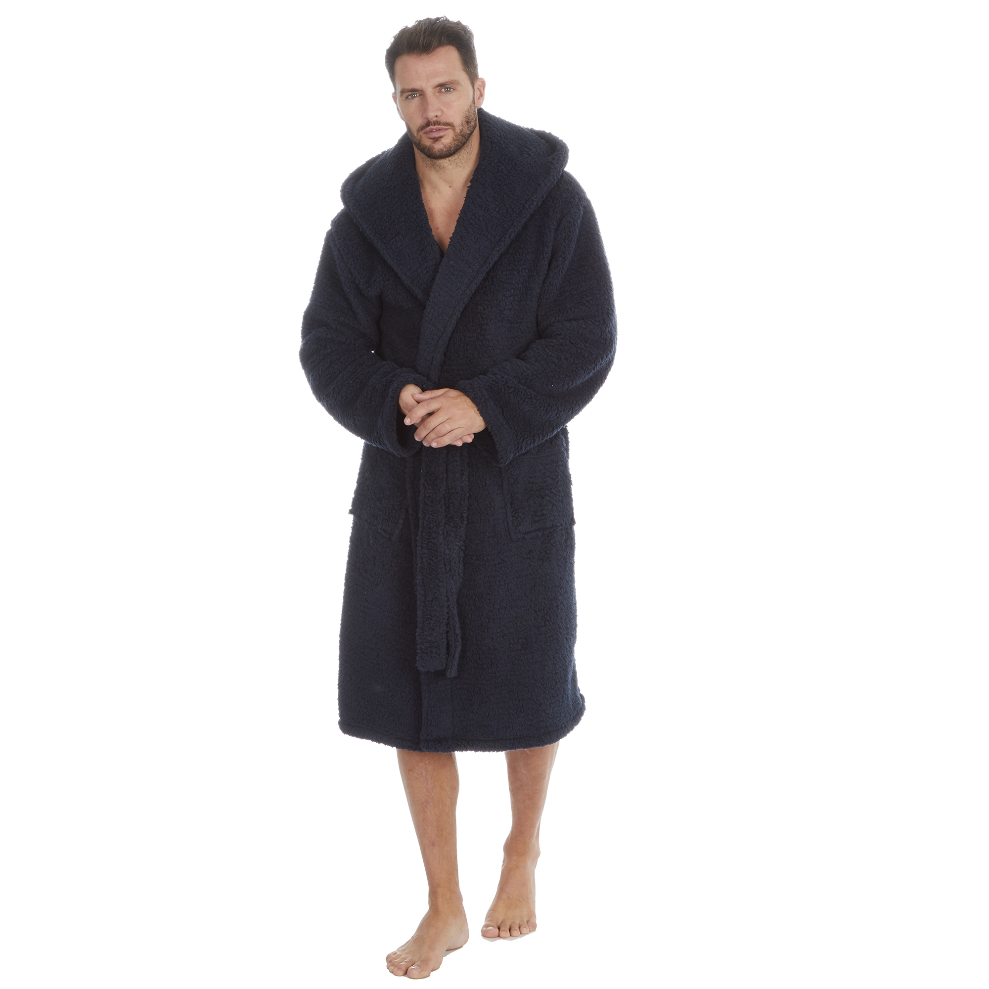 Mens Super Soft Hooded Tartan Checked Bath Robe Dressing Gown with Pockets M-5XL - Picture 18 of 172