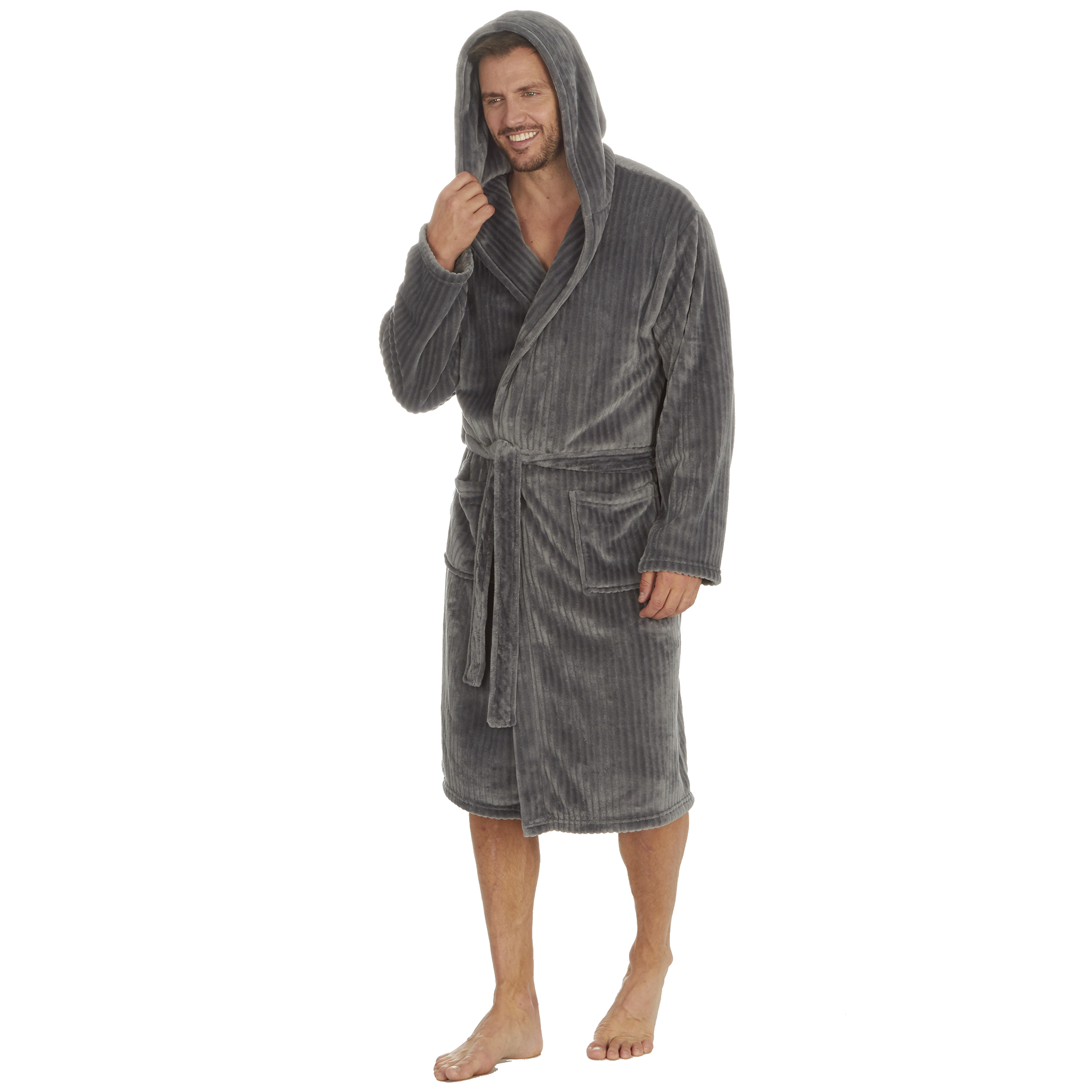 Mens Super Soft Hooded Tartan Checked Bath Robe Dressing Gown with Pockets M-5XL - Picture 89 of 172