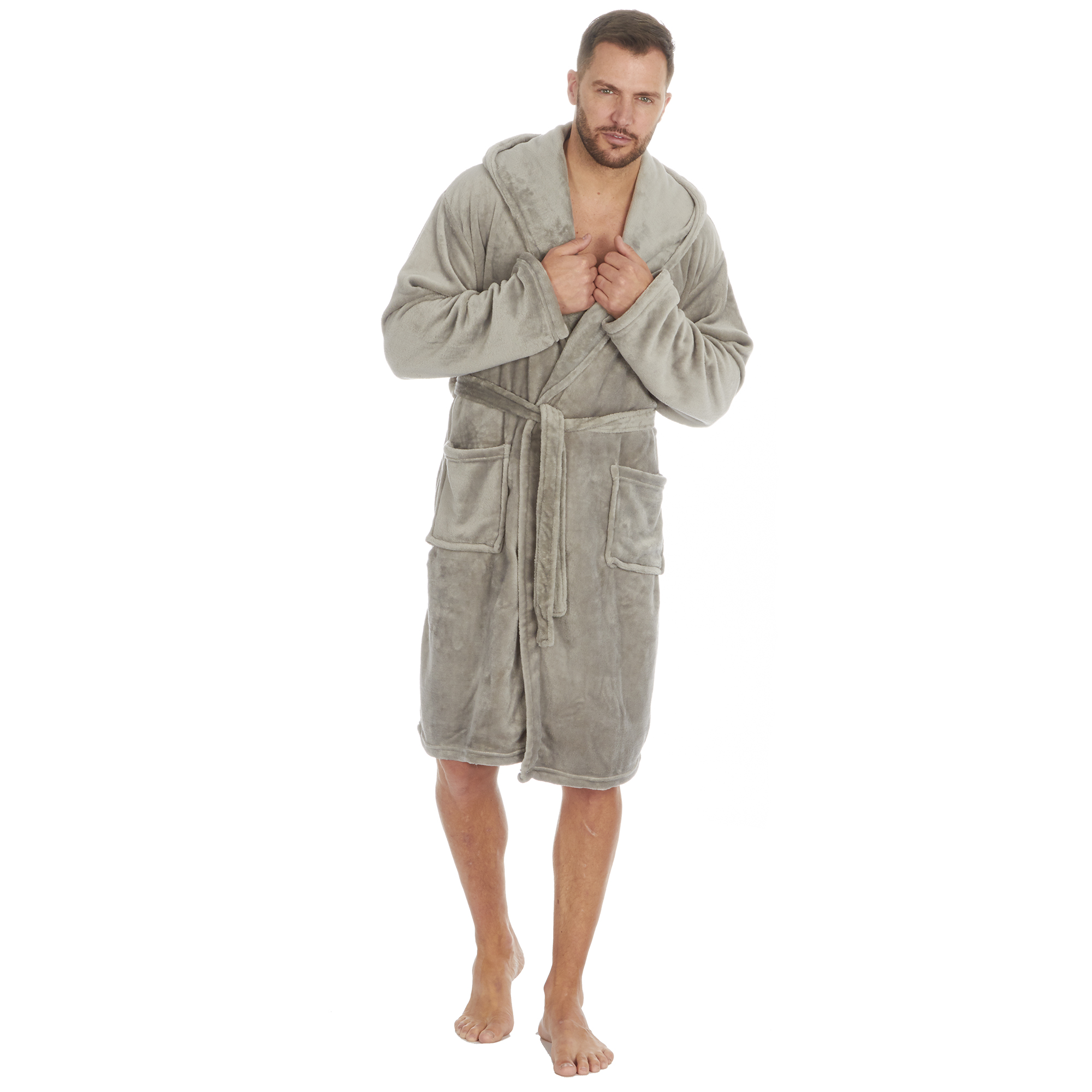 Mens Super Soft Hooded Tartan Checked Bath Robe Dressing Gown with Pockets M-5XL - Picture 96 of 172