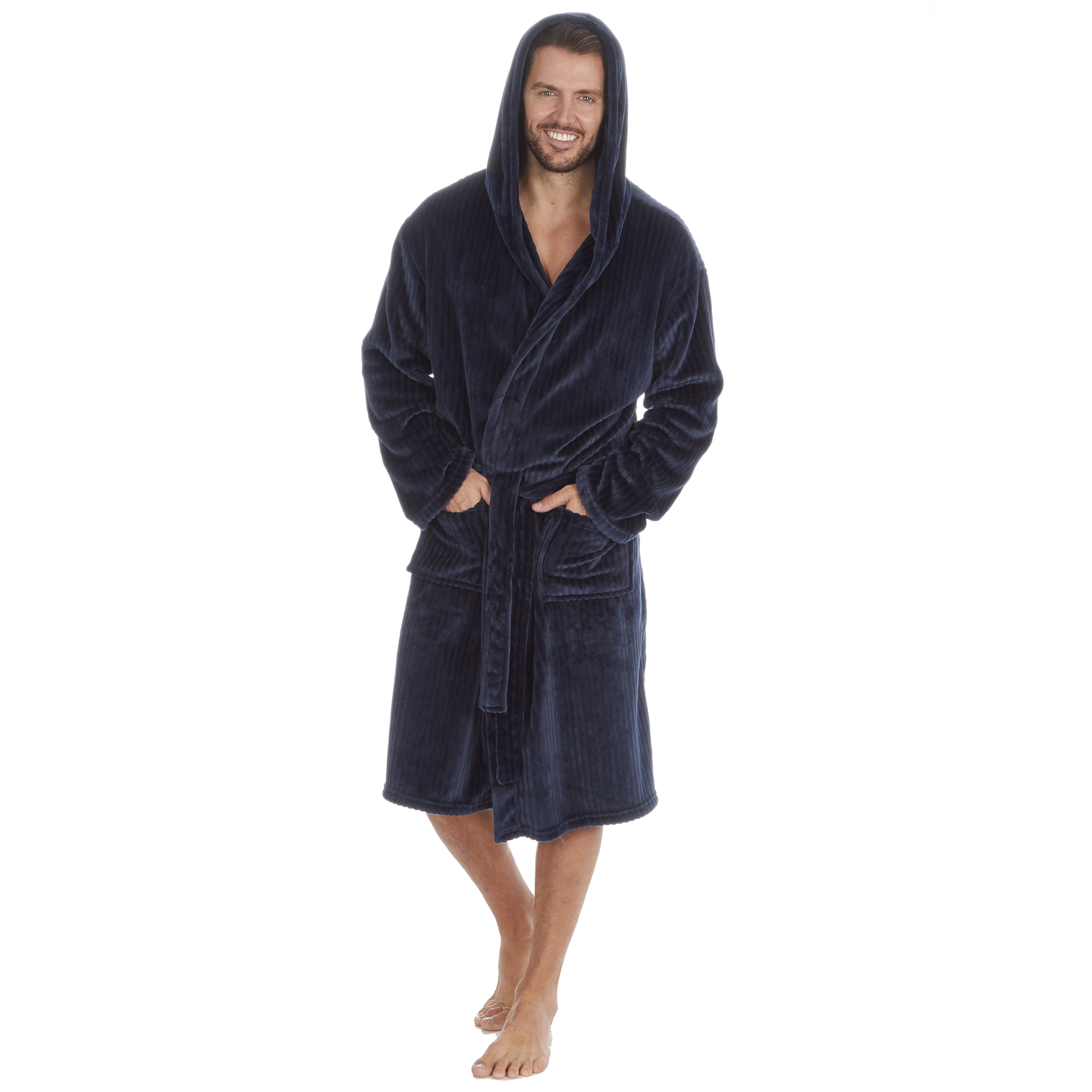 Mens Super Soft Hooded Tartan Checked Bath Robe Dressing Gown with Pockets M-5XL - Picture 32 of 172