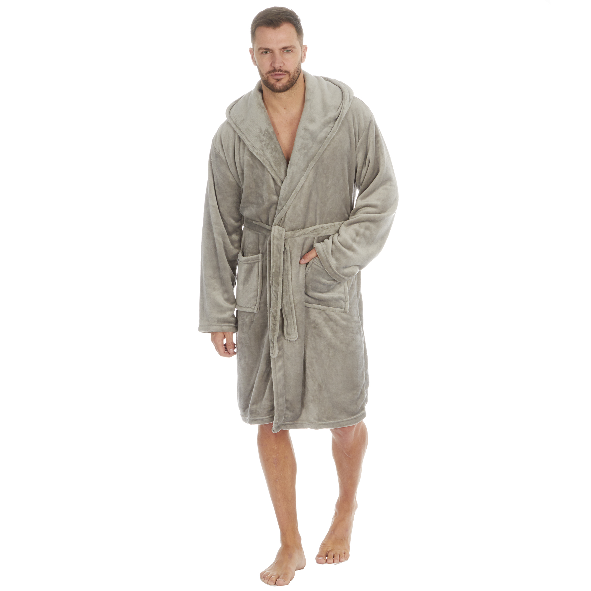 Mens Super Soft Hooded Tartan Checked Bath Robe Dressing Gown with Pockets M-5XL - Picture 97 of 172