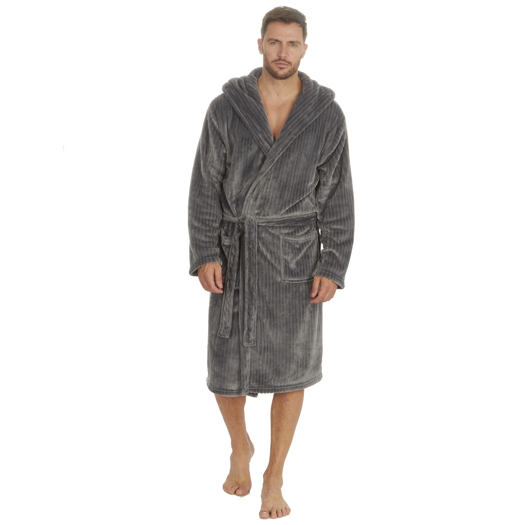 Mens Super Soft Hooded Tartan Checked Bath Robe Dressing Gown with Pockets M-5XL - Picture 91 of 172