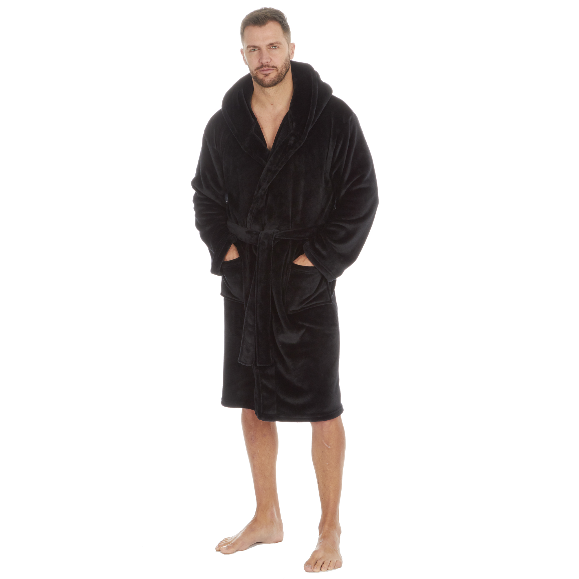 Mens Super Soft Hooded Tartan Checked Bath Robe Dressing Gown with Pockets M-5XL - Picture 140 of 172