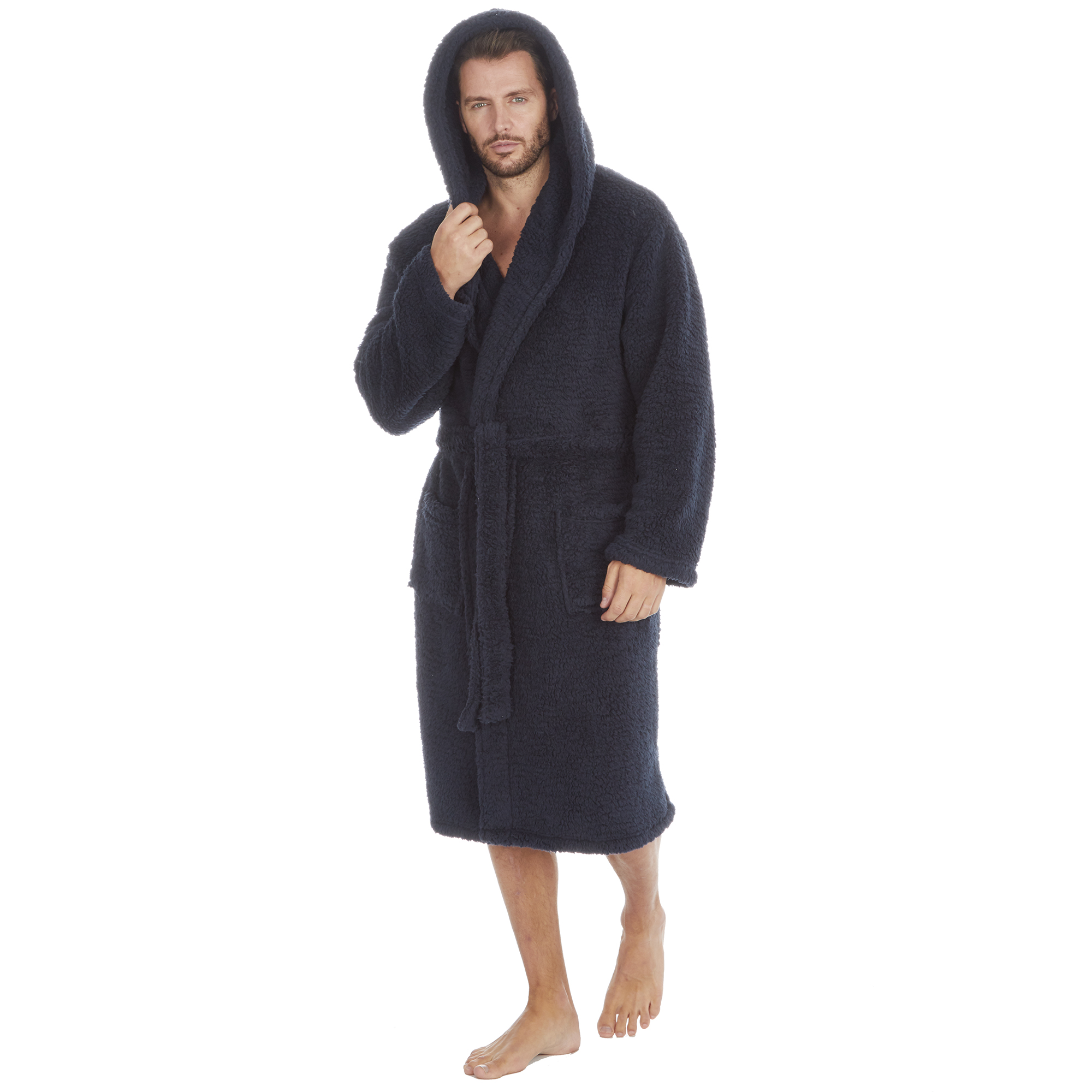 Mens Super Soft Hooded Tartan Checked Bath Robe Dressing Gown with Pockets M-5XL - Picture 16 of 172