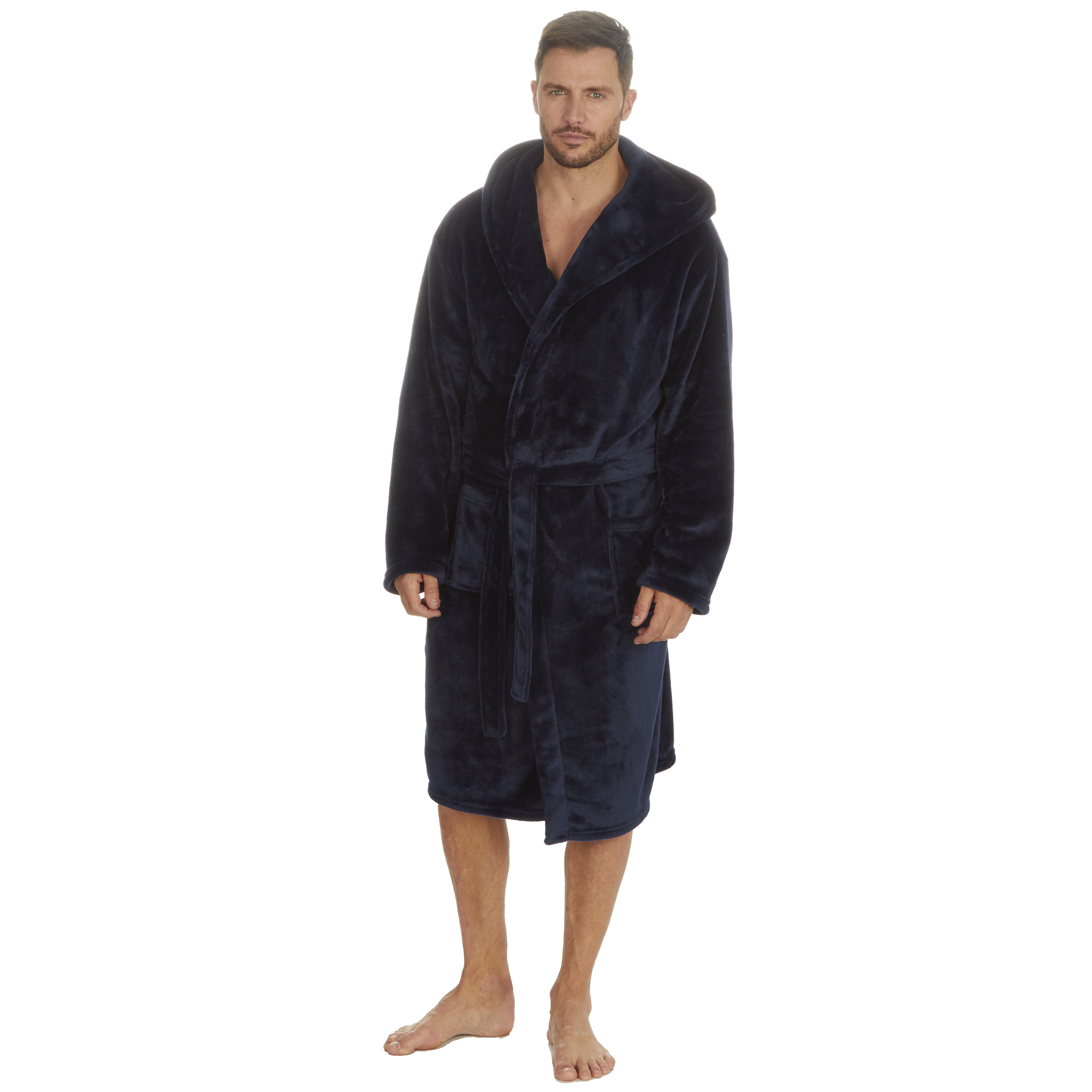 Mens Super Soft Hooded Tartan Checked Bath Robe Dressing Gown with Pockets M-5XL - Picture 161 of 172