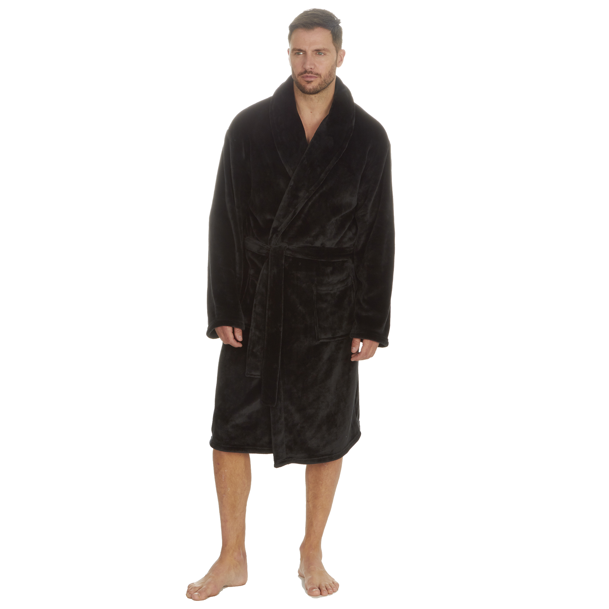 Mens Super Soft Hooded Tartan Checked Bath Robe Dressing Gown with Pockets M-5XL - Picture 57 of 172