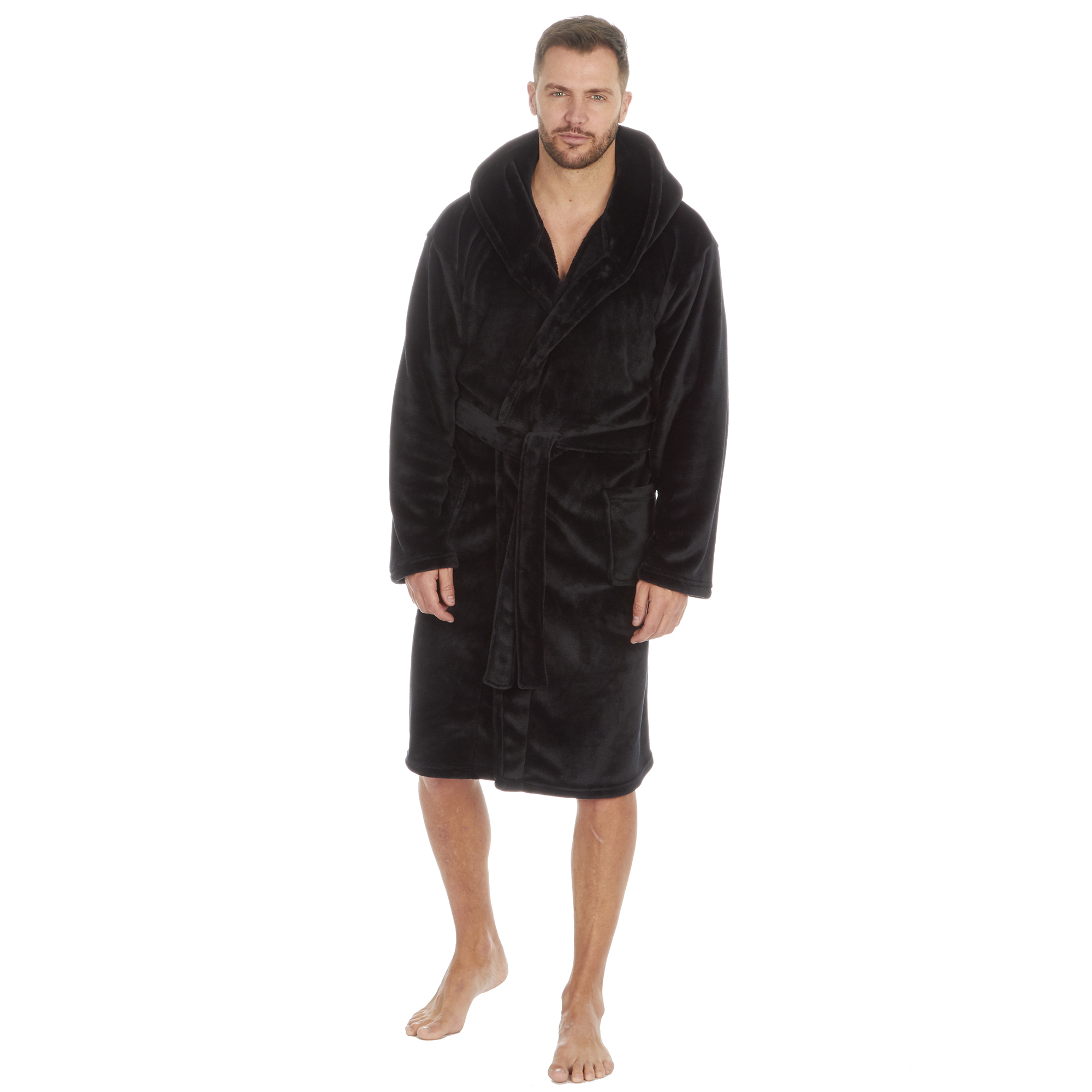 Mens Super Soft Hooded Tartan Checked Bath Robe Dressing Gown with Pockets M-5XL - Picture 135 of 172