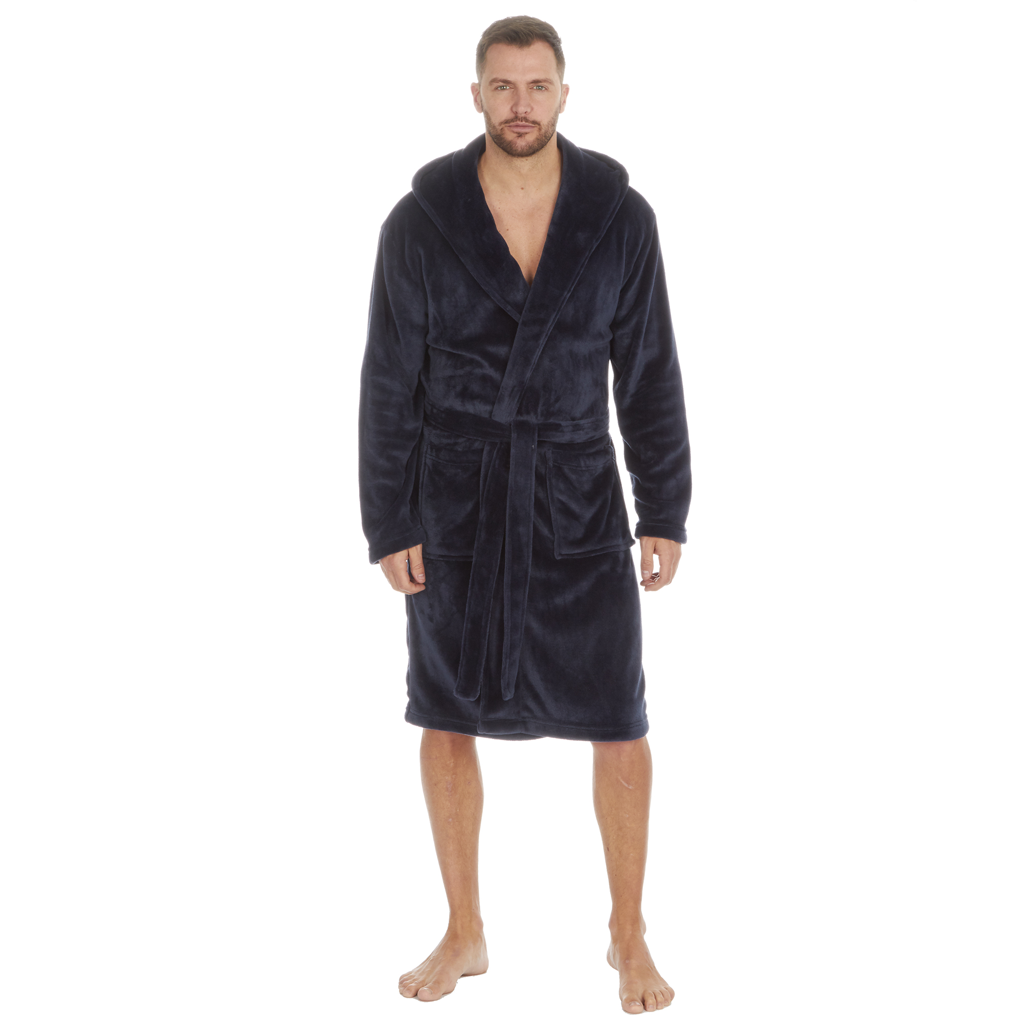 Mens Super Soft Hooded Tartan Checked Bath Robe Dressing Gown with Pockets M-5XL - Picture 163 of 172