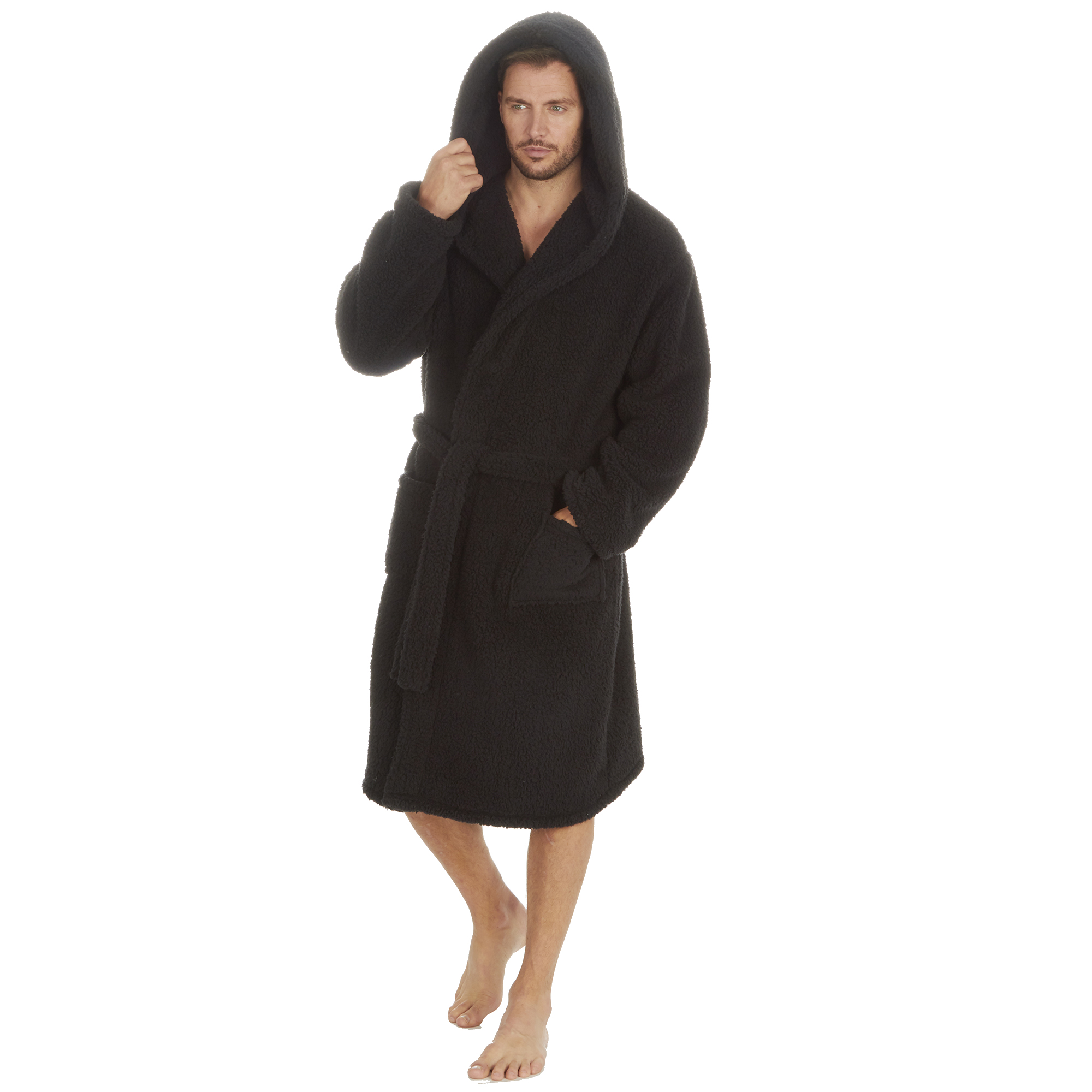 Mens Super Soft Hooded Tartan Checked Bath Robe Dressing Gown with Pockets M-5XL - Picture 40 of 172