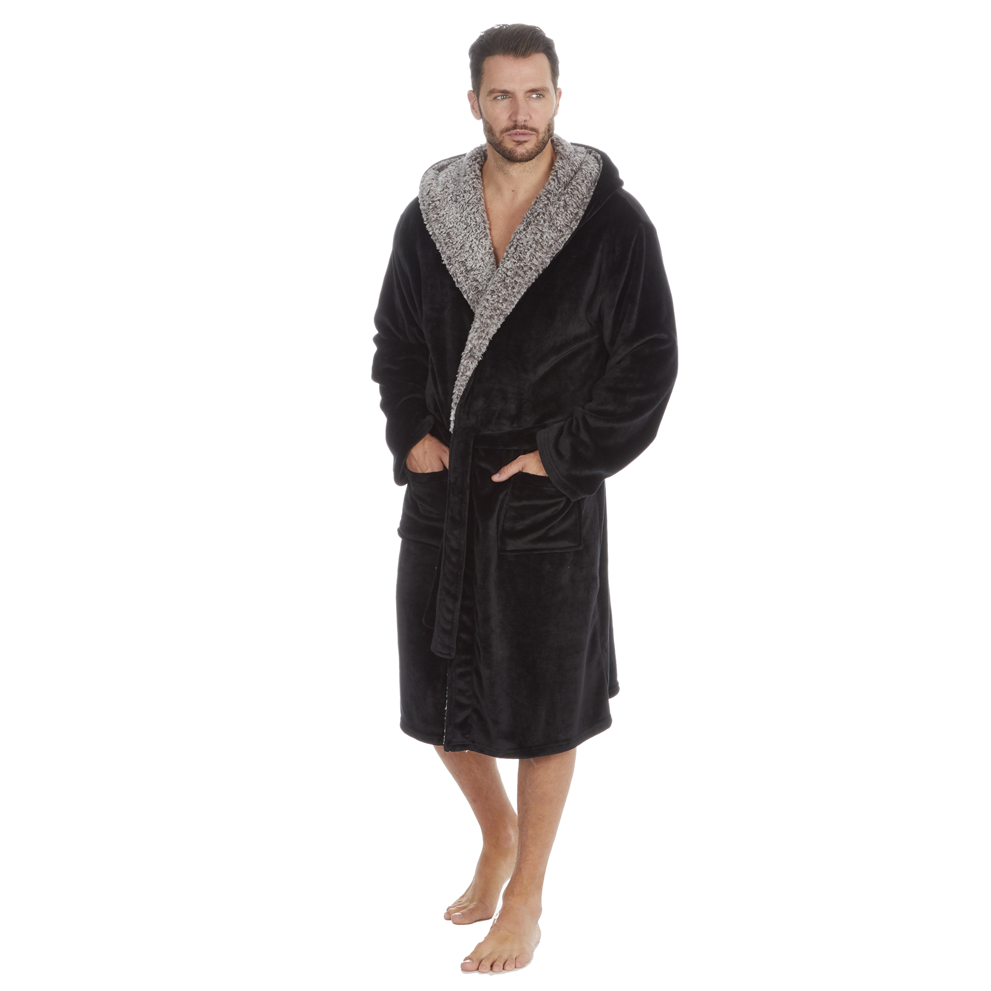 Mens Super Soft Hooded Tartan Checked Bath Robe Dressing Gown with Pockets M-5XL - Picture 125 of 172