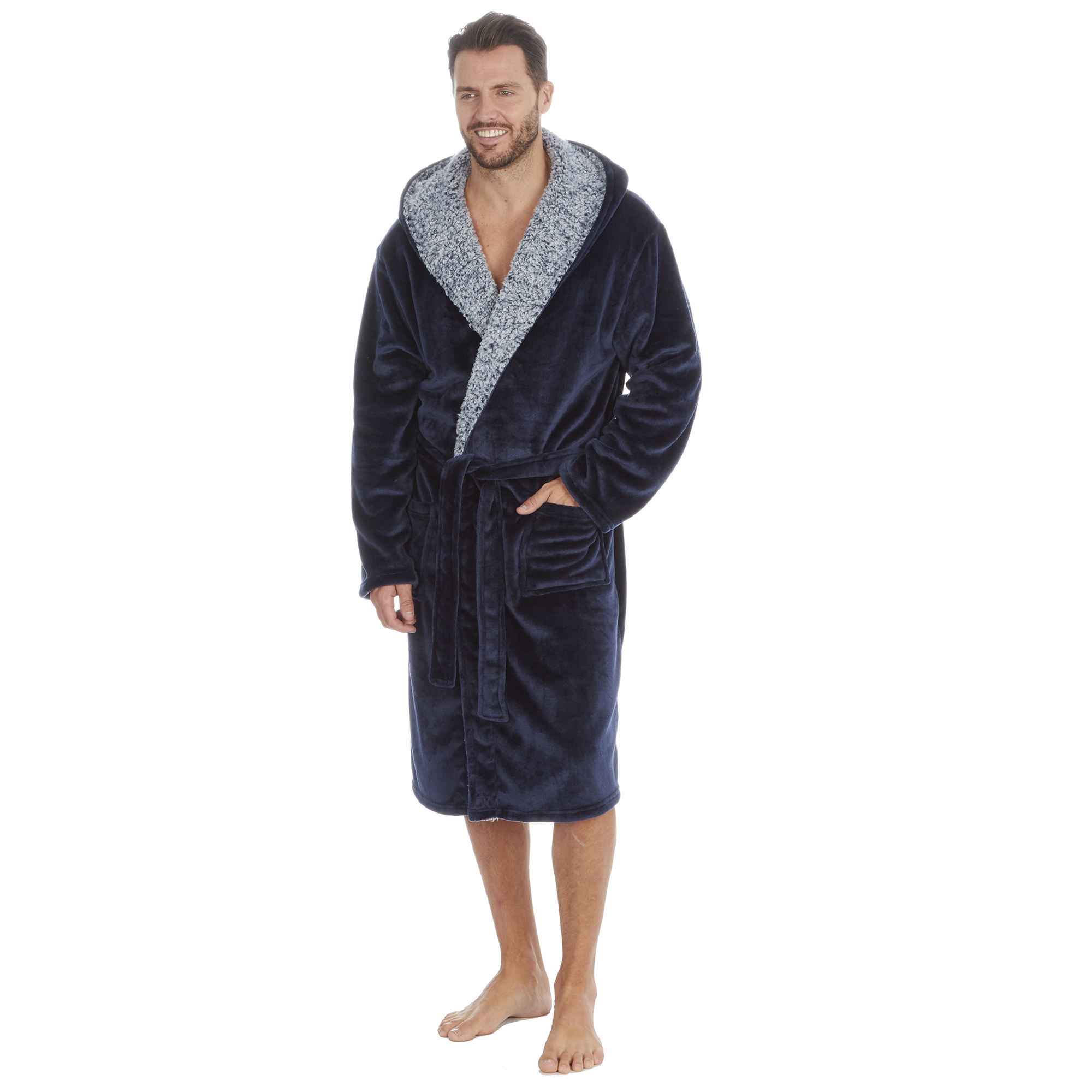 Mens Super Soft Hooded Tartan Checked Bath Robe Dressing Gown with Pockets M-5XL - Picture 83 of 172