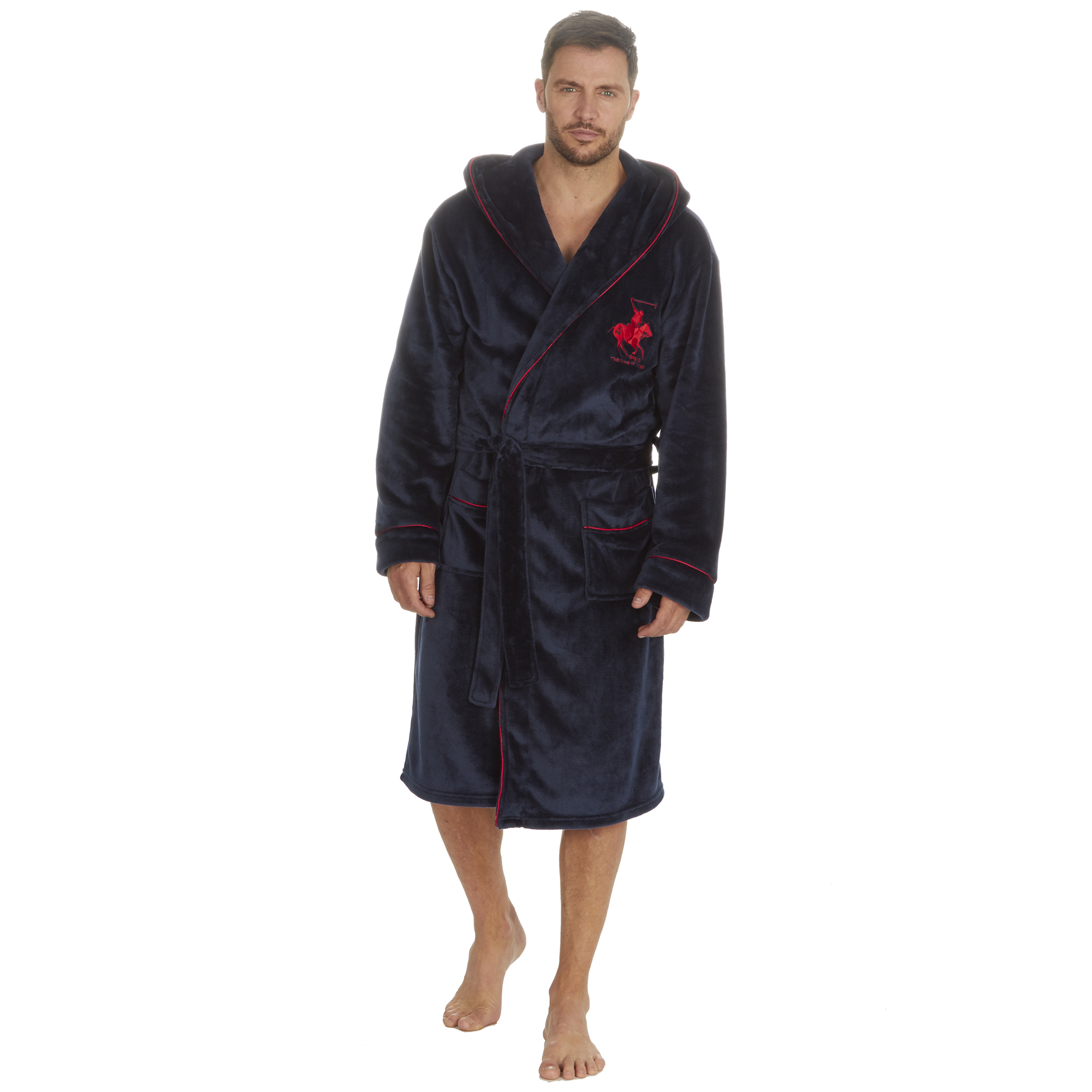 Mens Super Soft Hooded Tartan Checked Bath Robe Dressing Gown with Pockets M-5XL - Picture 26 of 172