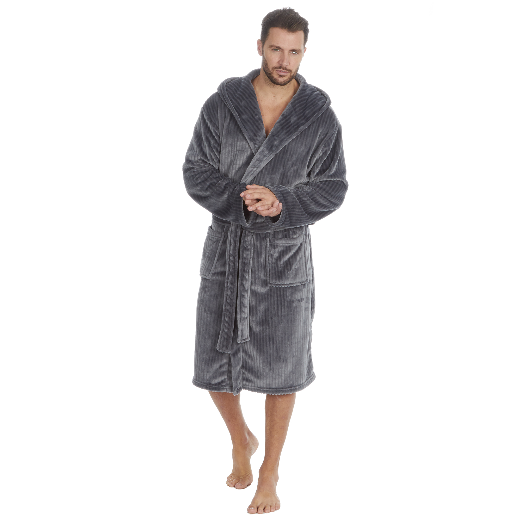 Mens Super Soft Hooded Tartan Checked Bath Robe Dressing Gown with Pockets M-5XL - Picture 94 of 172