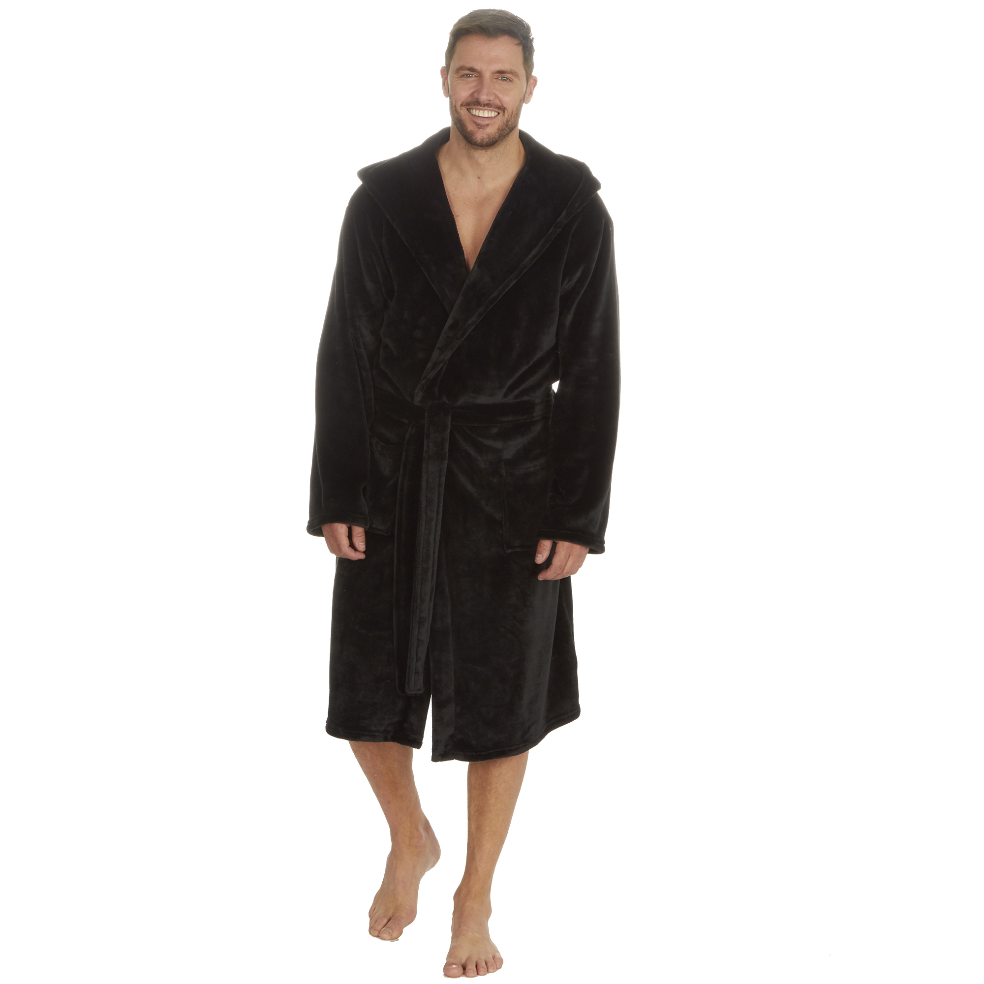 Mens Super Soft Hooded Tartan Checked Bath Robe Dressing Gown with Pockets M-5XL - Picture 138 of 172
