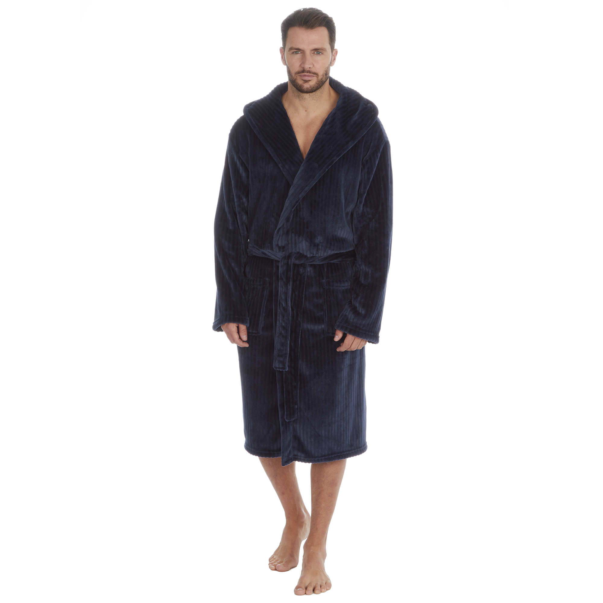 Mens Super Soft Hooded Tartan Checked Bath Robe Dressing Gown with Pockets M-5XL - Picture 33 of 172