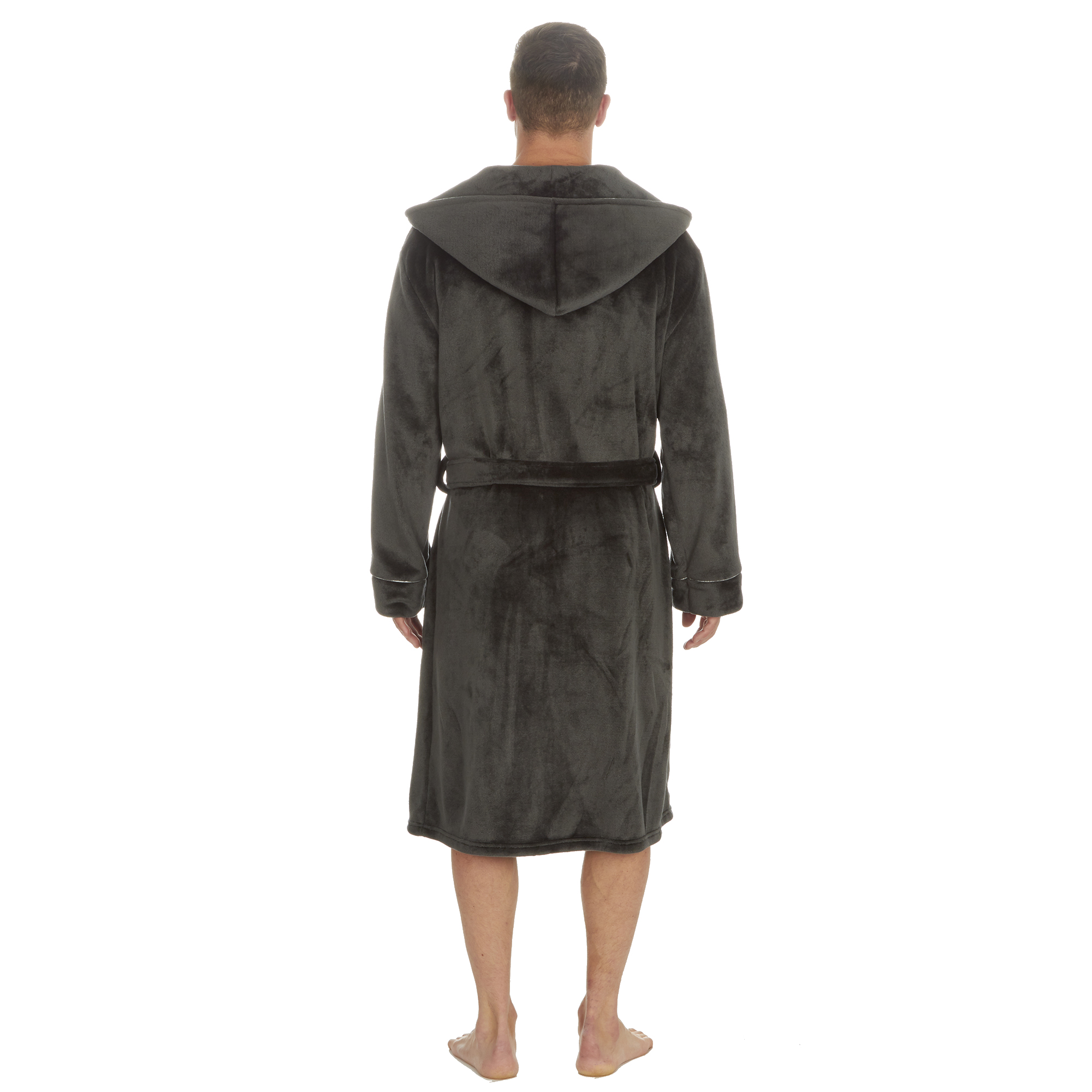 Mens Super Soft Hooded Tartan Checked Bath Robe Dressing Gown with Pockets M-5XL - Picture 15 of 172