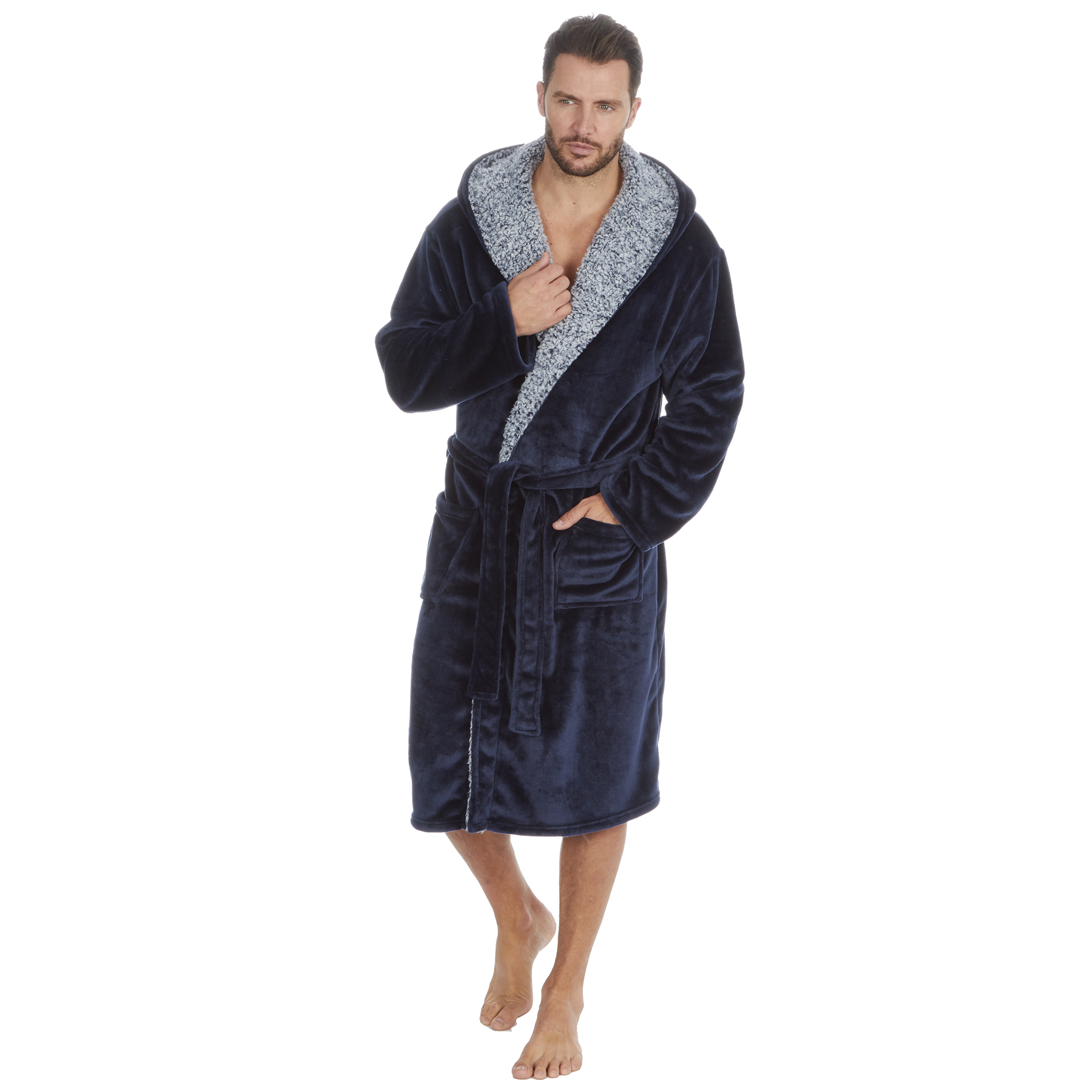 Mens Super Soft Hooded Tartan Checked Bath Robe Dressing Gown with Pockets M-5XL - Picture 85 of 172