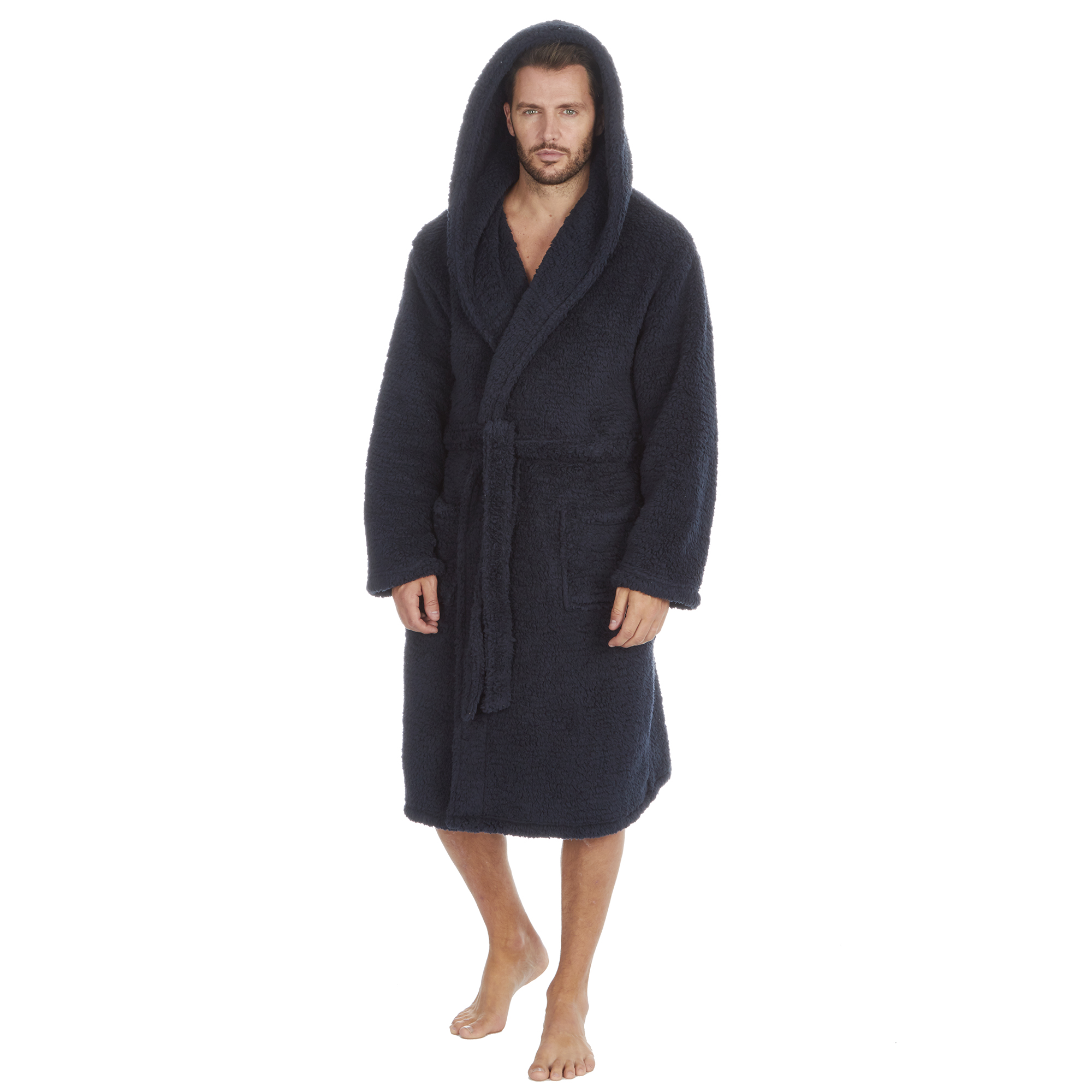 Mens Super Soft Hooded Tartan Checked Bath Robe Dressing Gown with Pockets M-5XL - Picture 19 of 172
