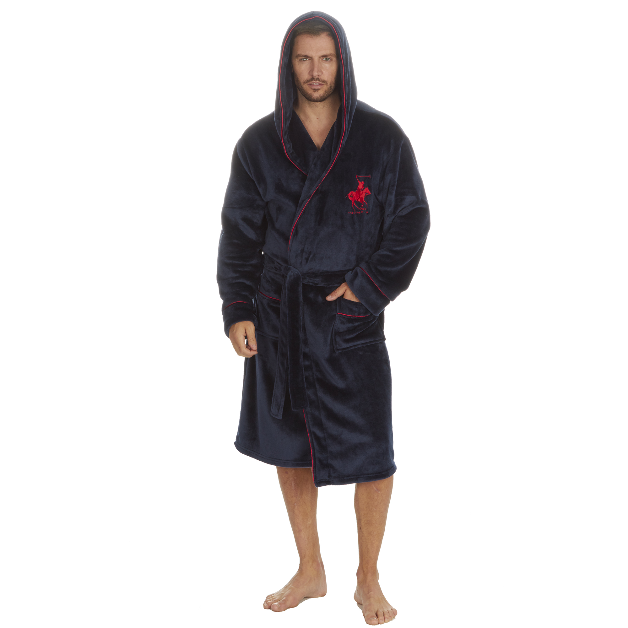Mens Super Soft Hooded Tartan Checked Bath Robe Dressing Gown with Pockets M-5XL - Picture 23 of 172
