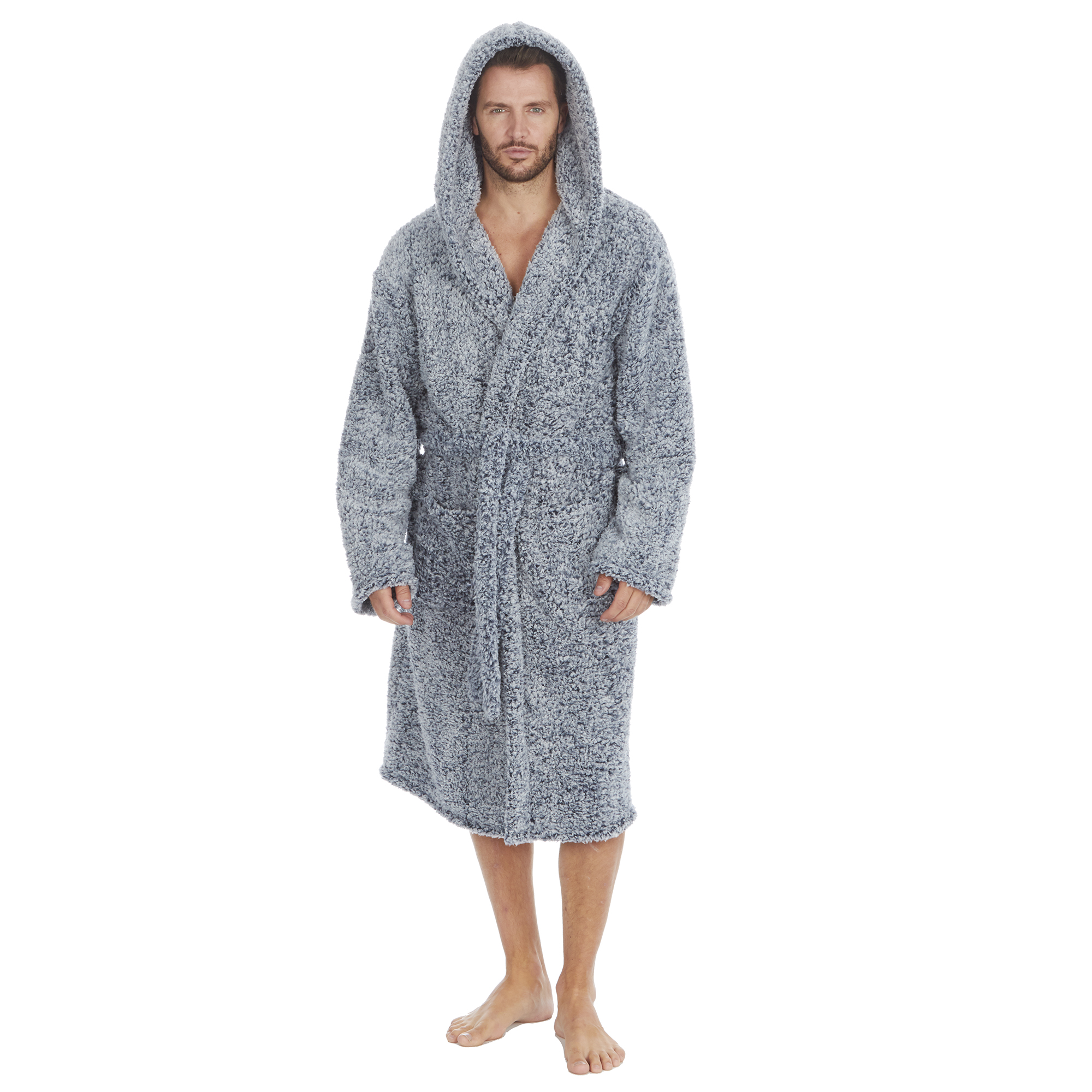 Mens Super Soft Hooded Tartan Checked Bath Robe Dressing Gown with Pockets M-5XL - Picture 144 of 172