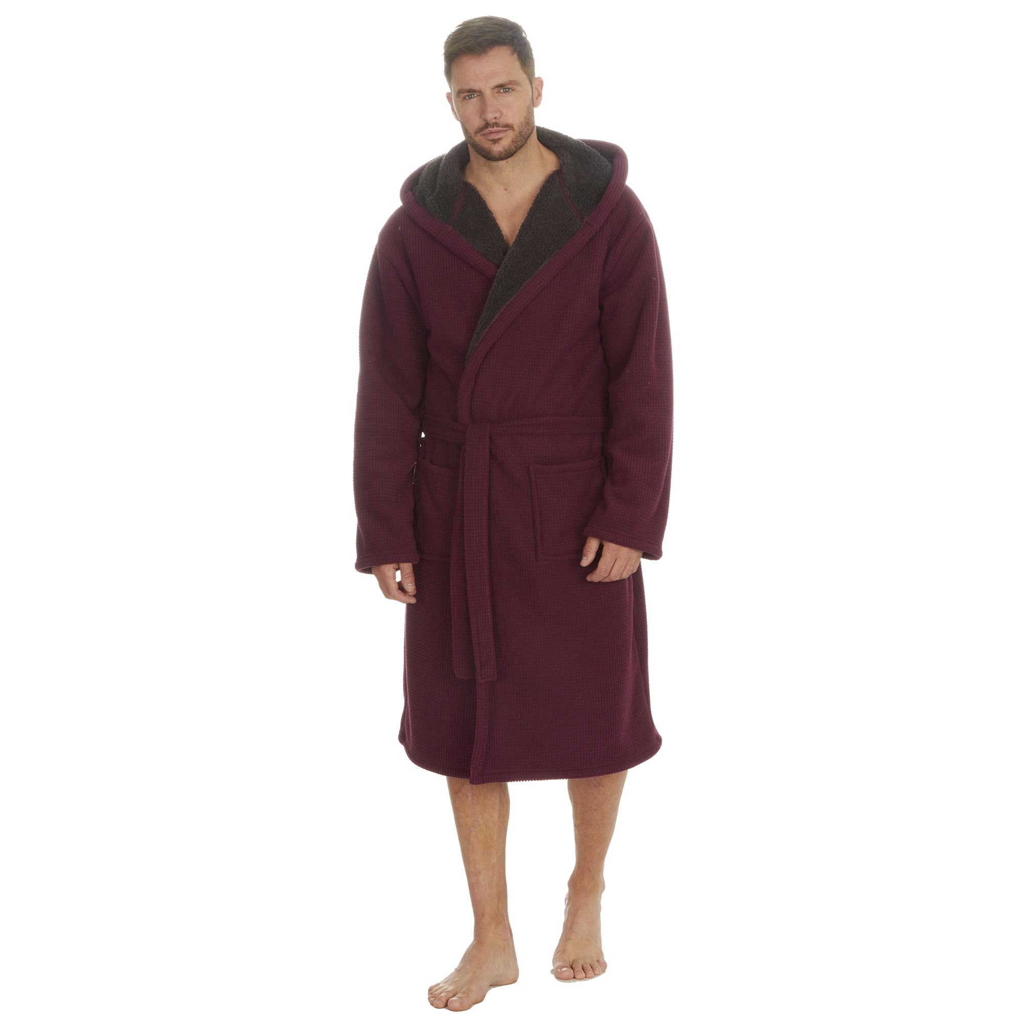 Mens Super Soft Hooded Tartan Checked Bath Robe Dressing Gown with Pockets M-5XL - Picture 109 of 172