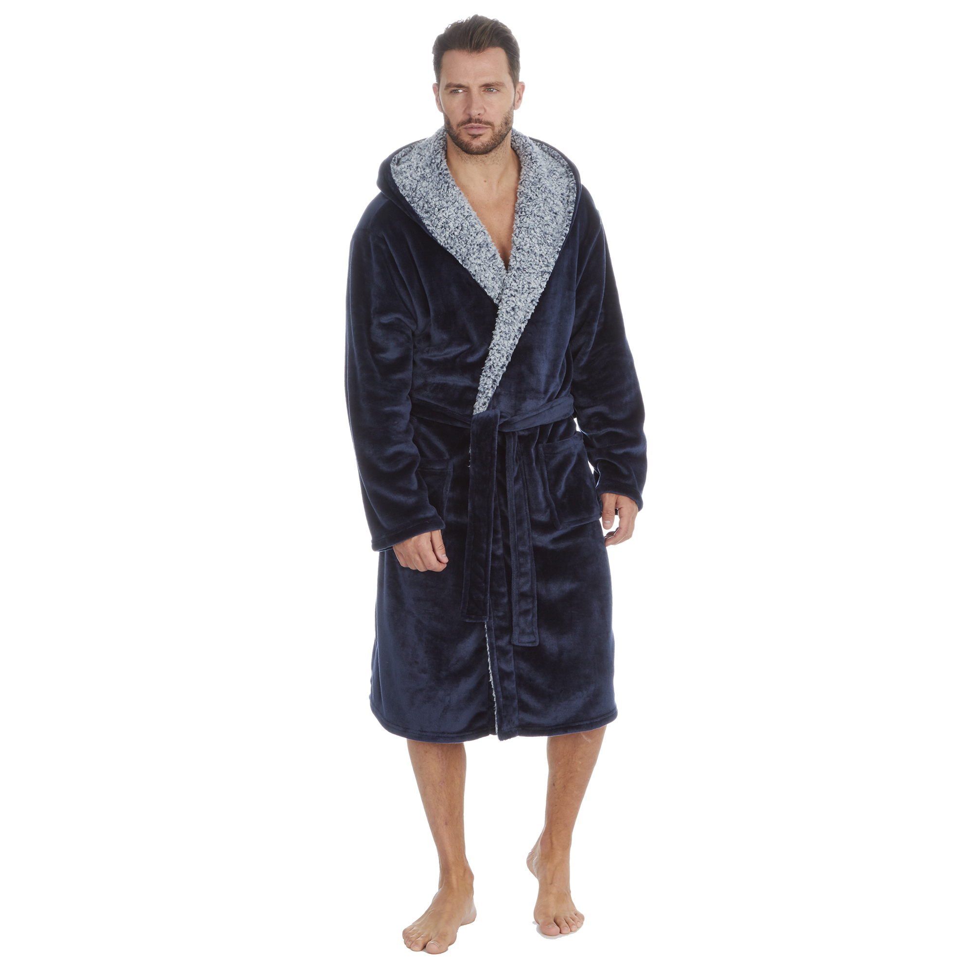 Mens Super Soft Hooded Tartan Checked Bath Robe Dressing Gown with Pockets M-5XL - Picture 86 of 172