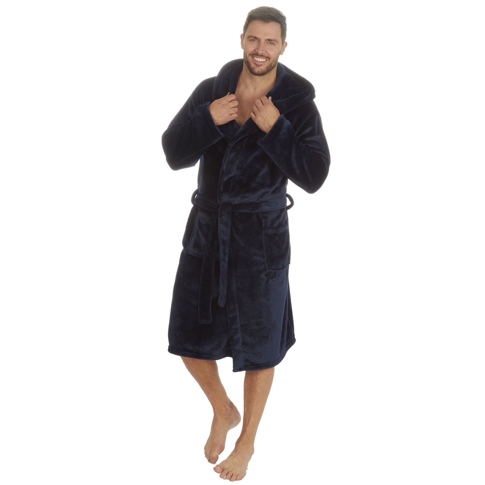 Mens Super Soft Hooded Tartan Checked Bath Robe Dressing Gown with Pockets M-5XL - Picture 162 of 172