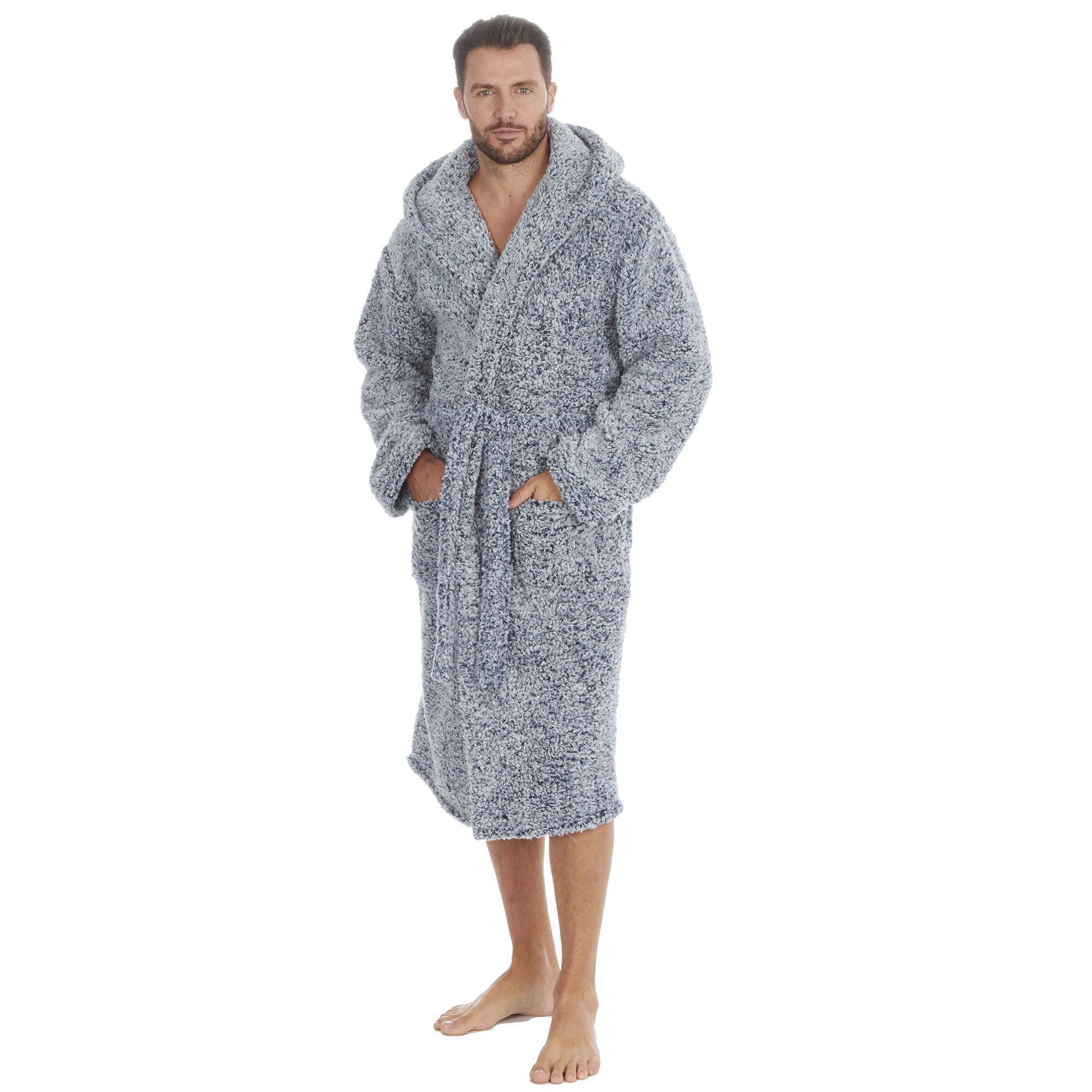 Mens Super Soft Hooded Tartan Checked Bath Robe Dressing Gown with Pockets M-5XL - Picture 145 of 172