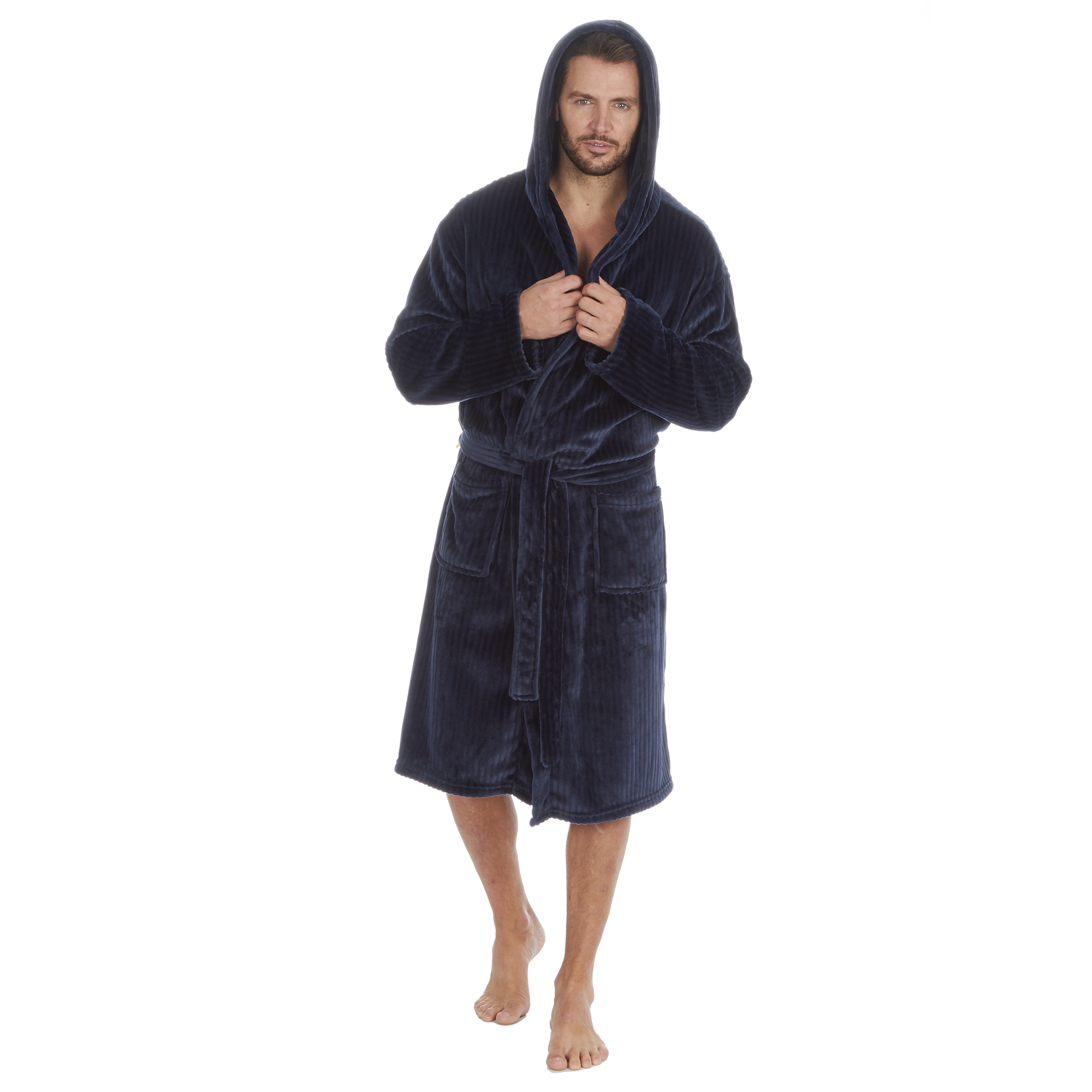 Mens Super Soft Hooded Tartan Checked Bath Robe Dressing Gown with Pockets M-5XL - Picture 30 of 172