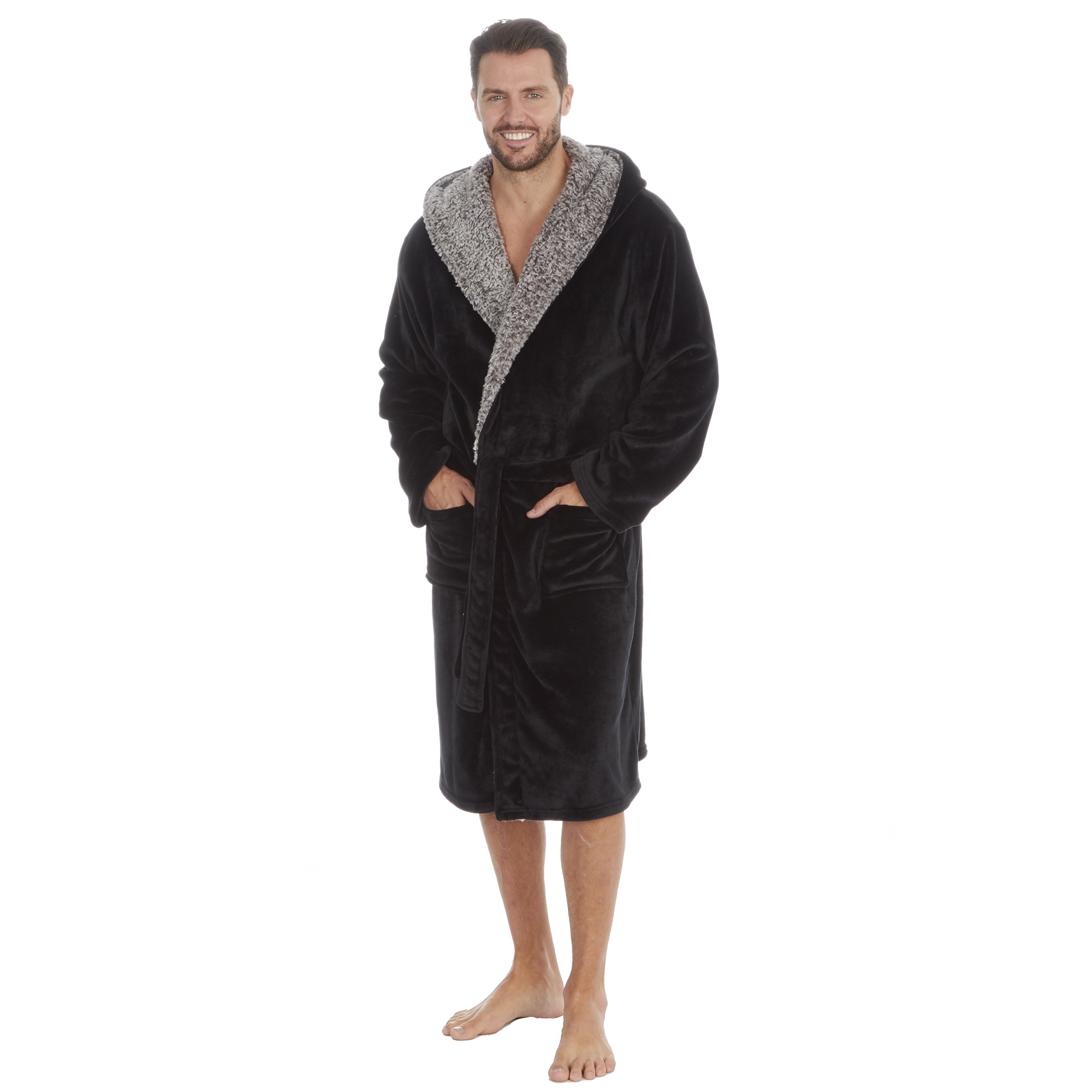 Mens Super Soft Hooded Tartan Checked Bath Robe Dressing Gown with Pockets M-5XL - Picture 124 of 172