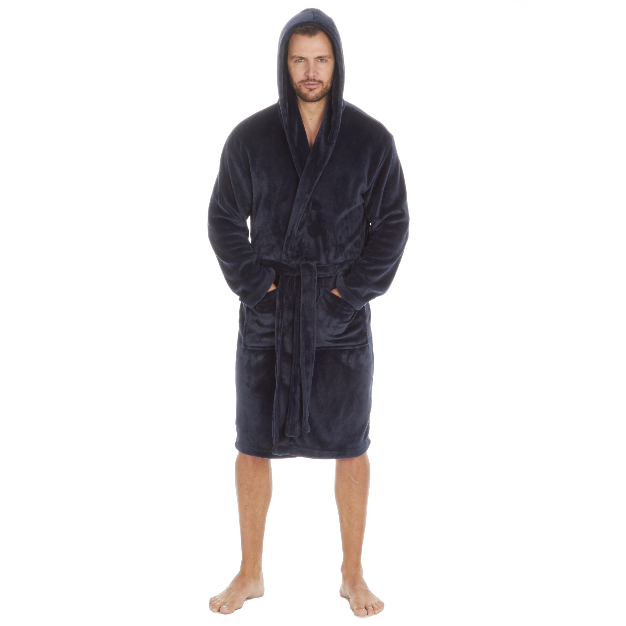 Mens Super Soft Hooded Tartan Checked Bath Robe Dressing Gown with Pockets M-5XL - Picture 164 of 172