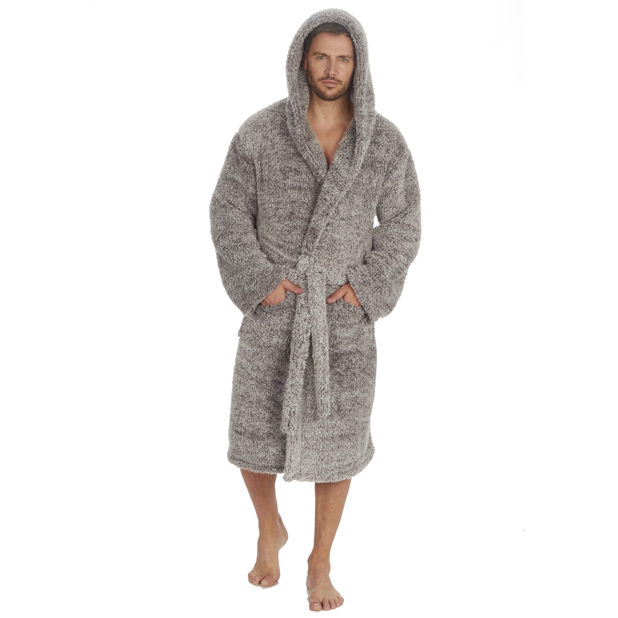 Mens Super Soft Hooded Tartan Checked Bath Robe Dressing Gown with Pockets M-5XL - Picture 166 of 172