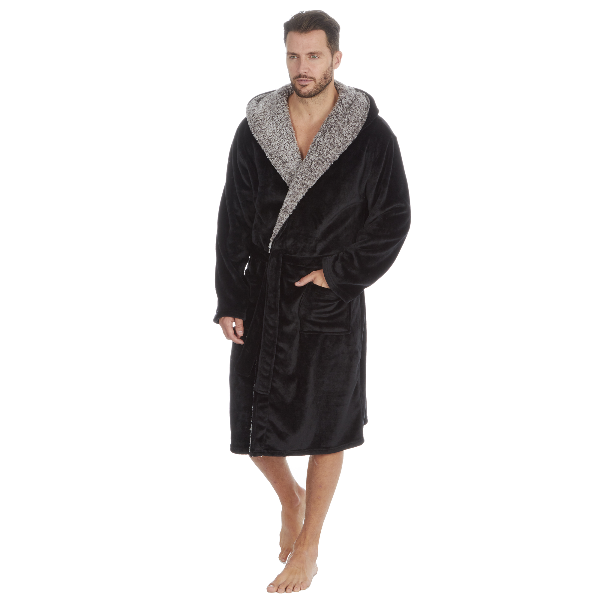Mens Super Soft Hooded Tartan Checked Bath Robe Dressing Gown with Pockets M-5XL - Picture 123 of 172